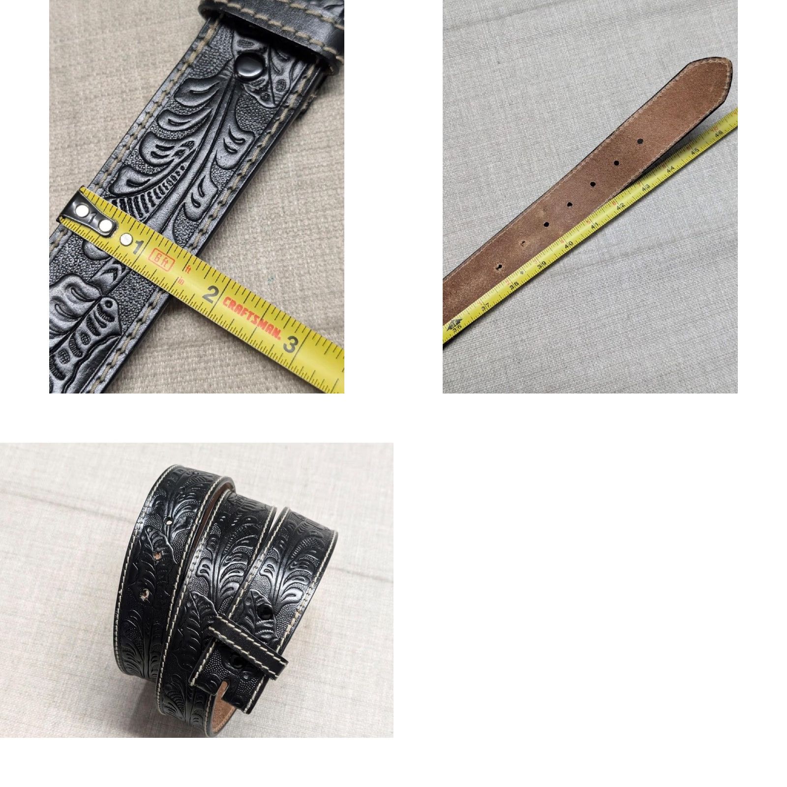 Vintage VINTAGE western belt belt Oak Leaves Leather Cowhide 42 Black Mens 1-5/8" Adults 42 Western Size 42 - 9 Thumbnail