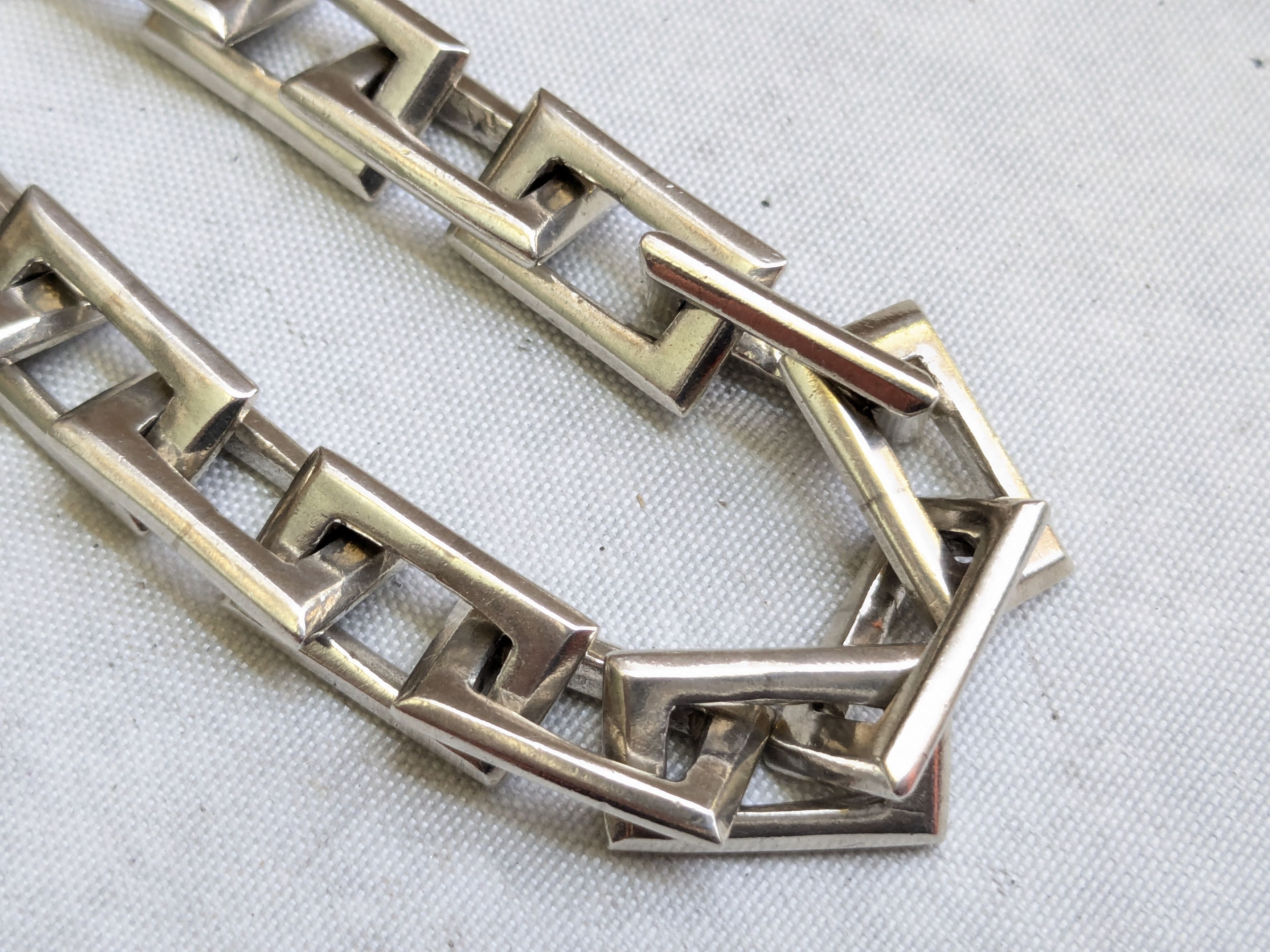 Jewelry Sterling Silver Bracelet Rectangle 7.25" Biker Heavy Size ONE SIZE - 7 Thumbnail