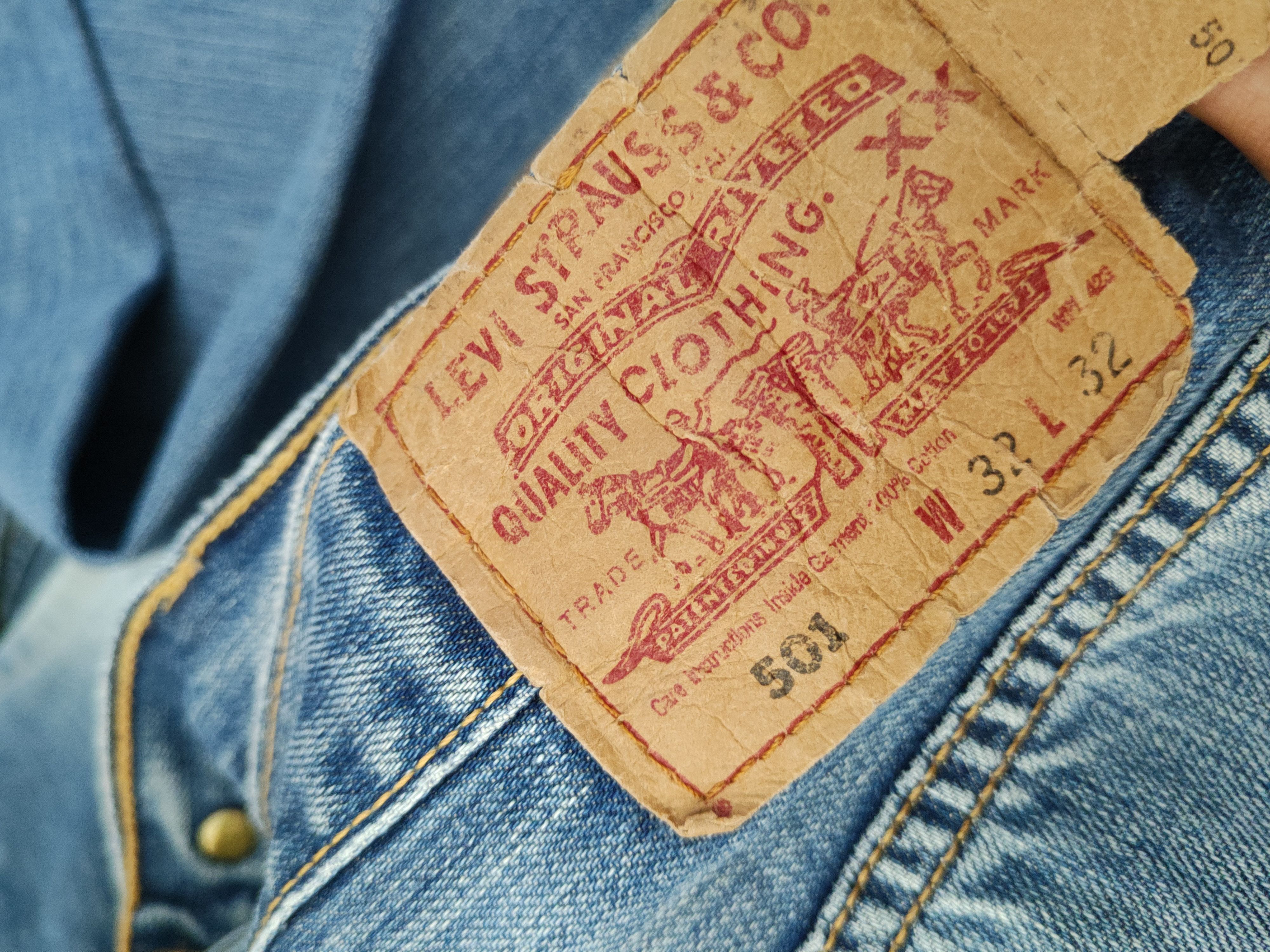 Levi's 501 Levis Blue Distressed Ripped denim Jeans #W1595 Size US 32 / EU 48 - 14 Thumbnail