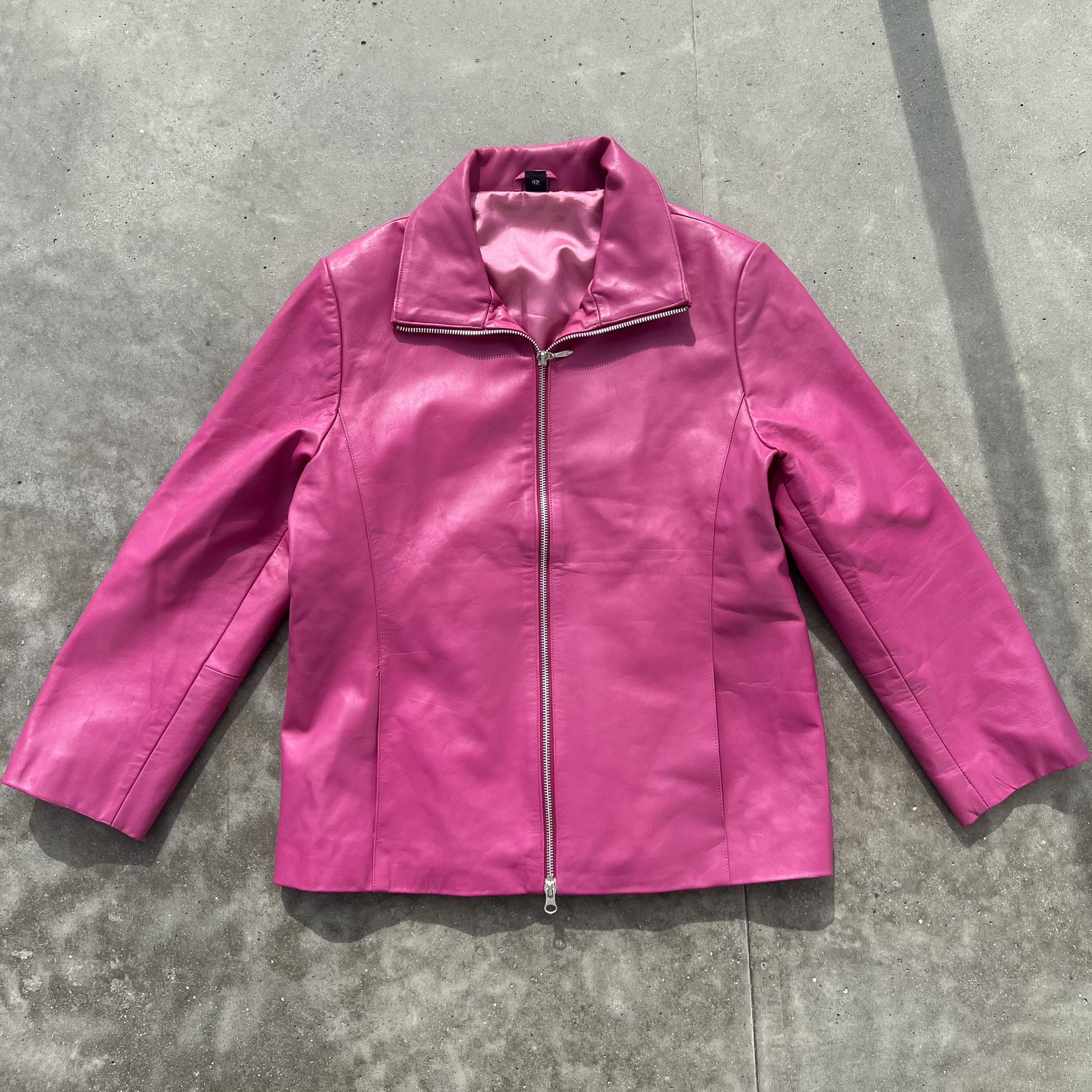 Vintage pink leather jacket genuine Size XL / US 12-14 / IT 48-50 - 1 Thumbnail