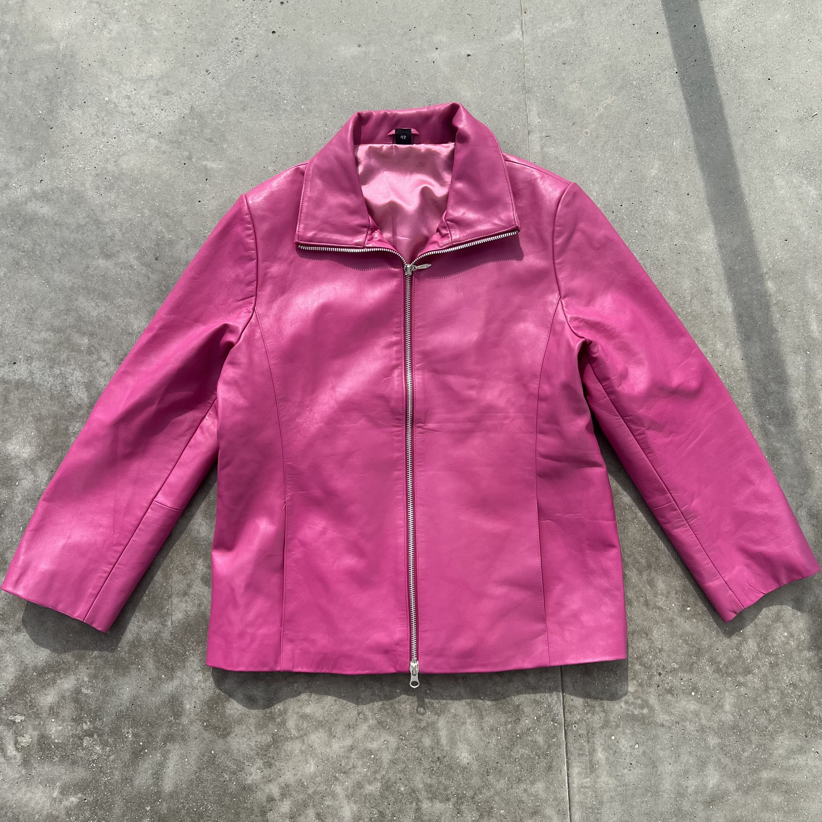 image of Vintage Pink Leather Jacket Genuine, Women's (Size XL)