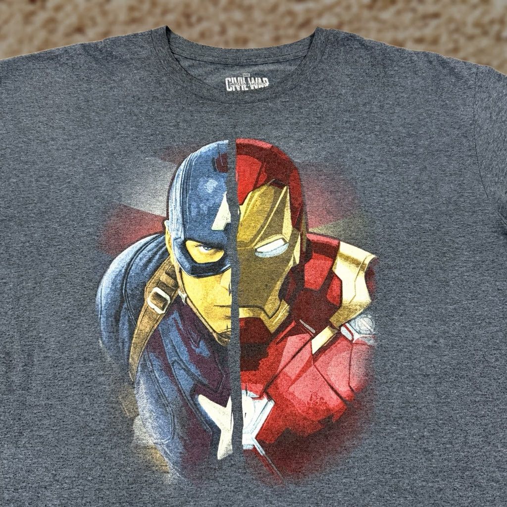 Vintage Marvel Captain America Civil War Split Face Print T-Shirt Men 3XL Gray Shirt Graphic Print 80s 90s Comics USA Size US XXL / EU 58 / 5 - 1 Thumbnail
