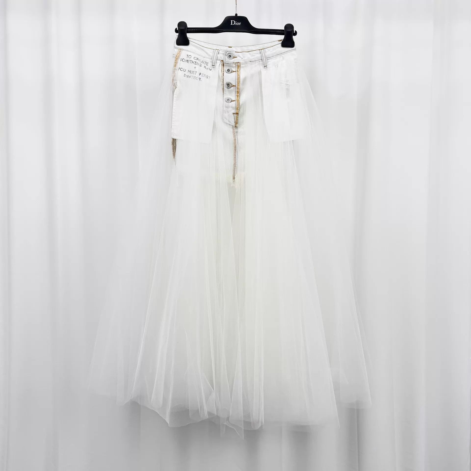 Unravel Project Unravel Project White Denim Tulle Dress W25 99 new Size 25" / US 0 / IT 36 - 1 Thumbnail