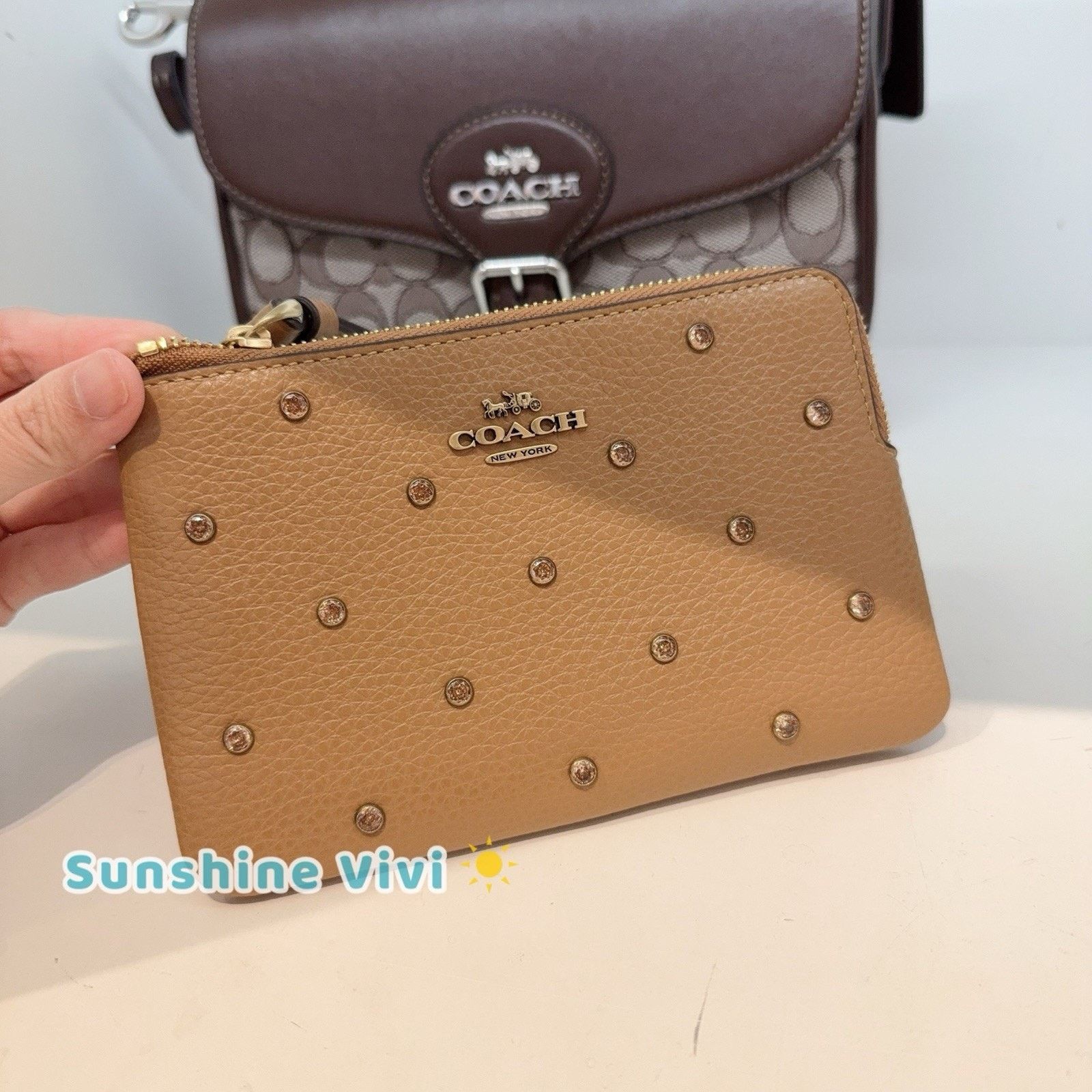 NWT Coach Zip Wristlet Pouch Wallet Purse Crystal Caq60, Women's