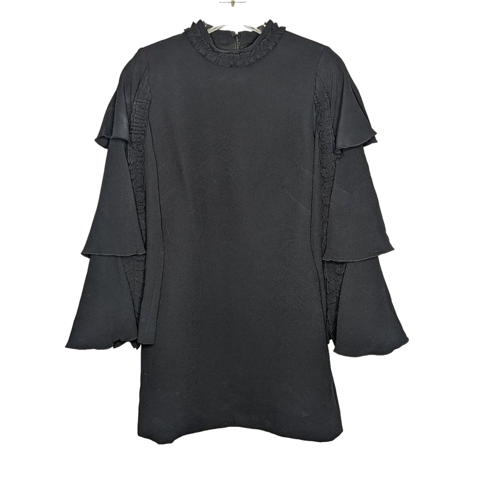 Alexis Black Marianne Tiered Bell-Sleeve Crepe Mini Dress M