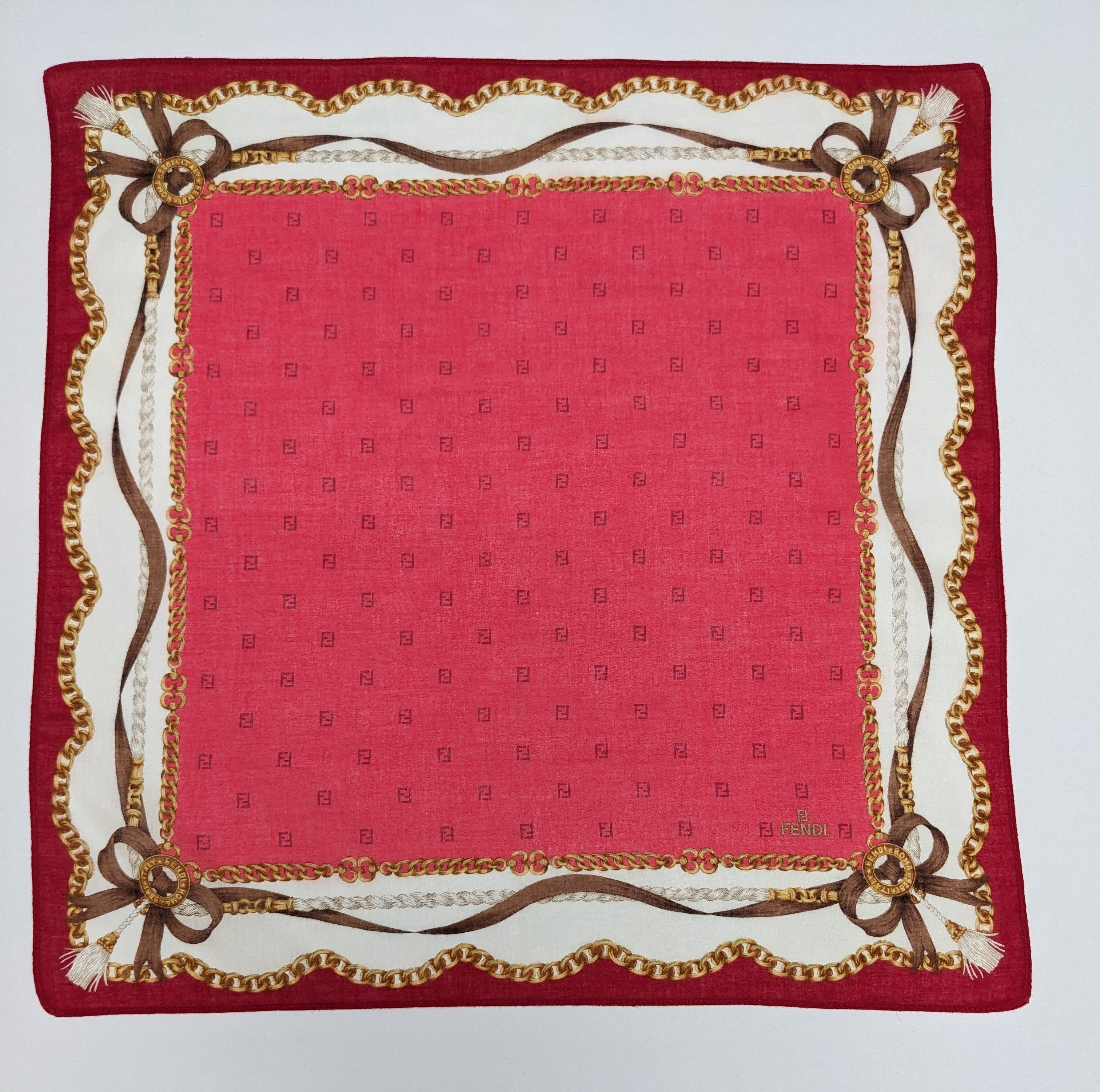 Fendi FENDI Roma Sillk Scarf Red Monogram Pocket Square Size ONE SIZE - 4 Thumbnail