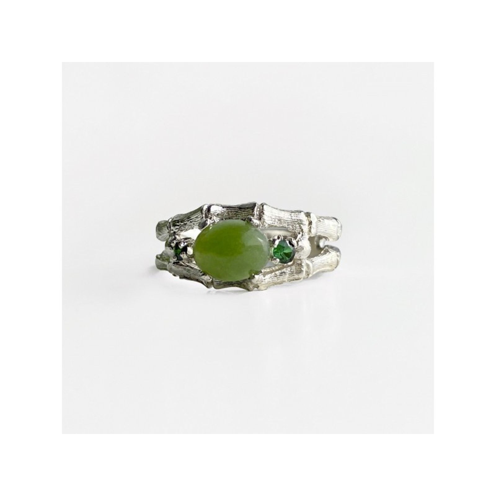 Jewelry 925 STERLING SILVER NEPHRITE ( JADE ) & EMERALDS RING SIZE 8 Size ONE SIZE - 8 Thumbnail