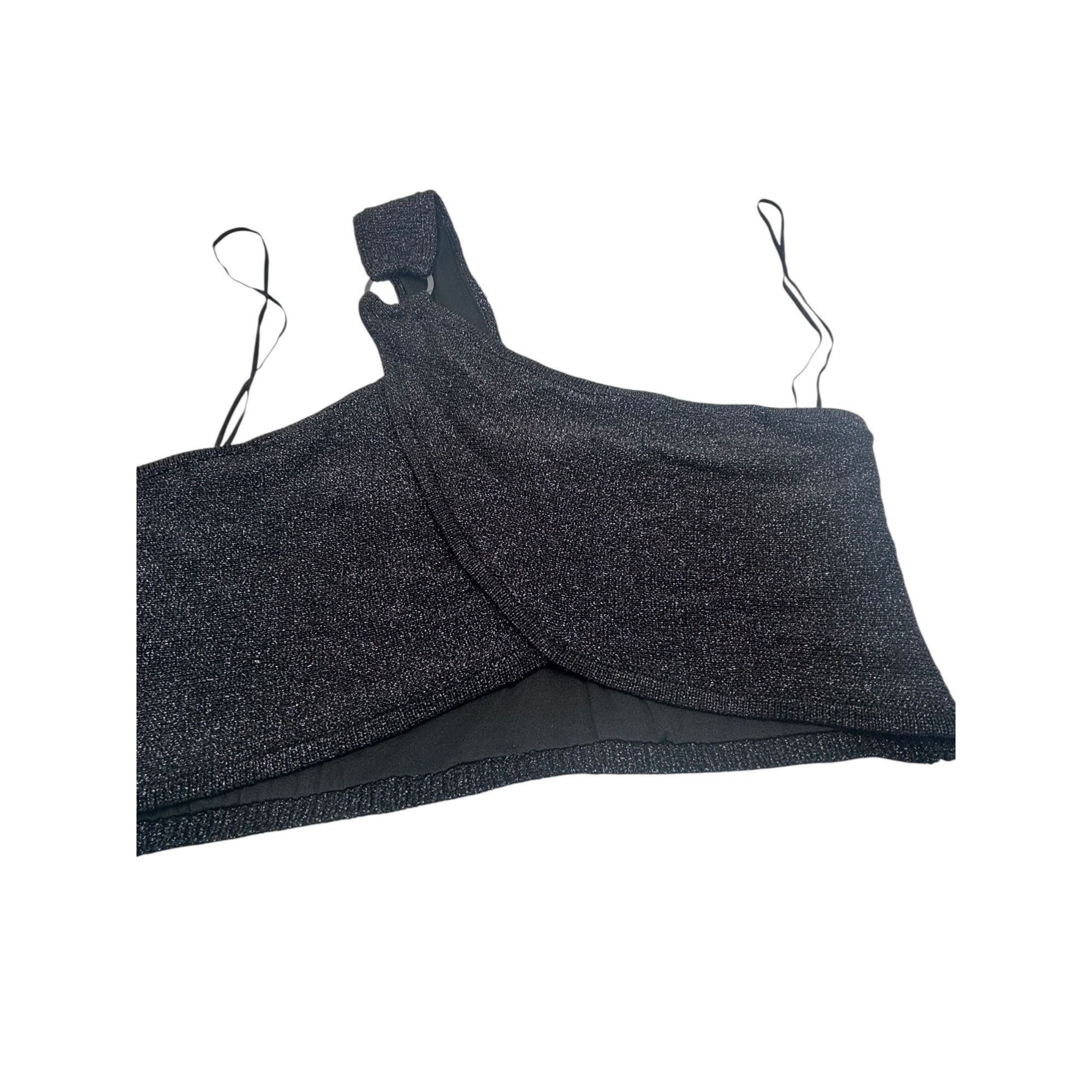 Diane von Furstenberg House of Harlow 1960 Black Metallic Knit Lurex Crop Top, Bla Size M / US 6-8 / IT 42-44 - 3 Thumbnail