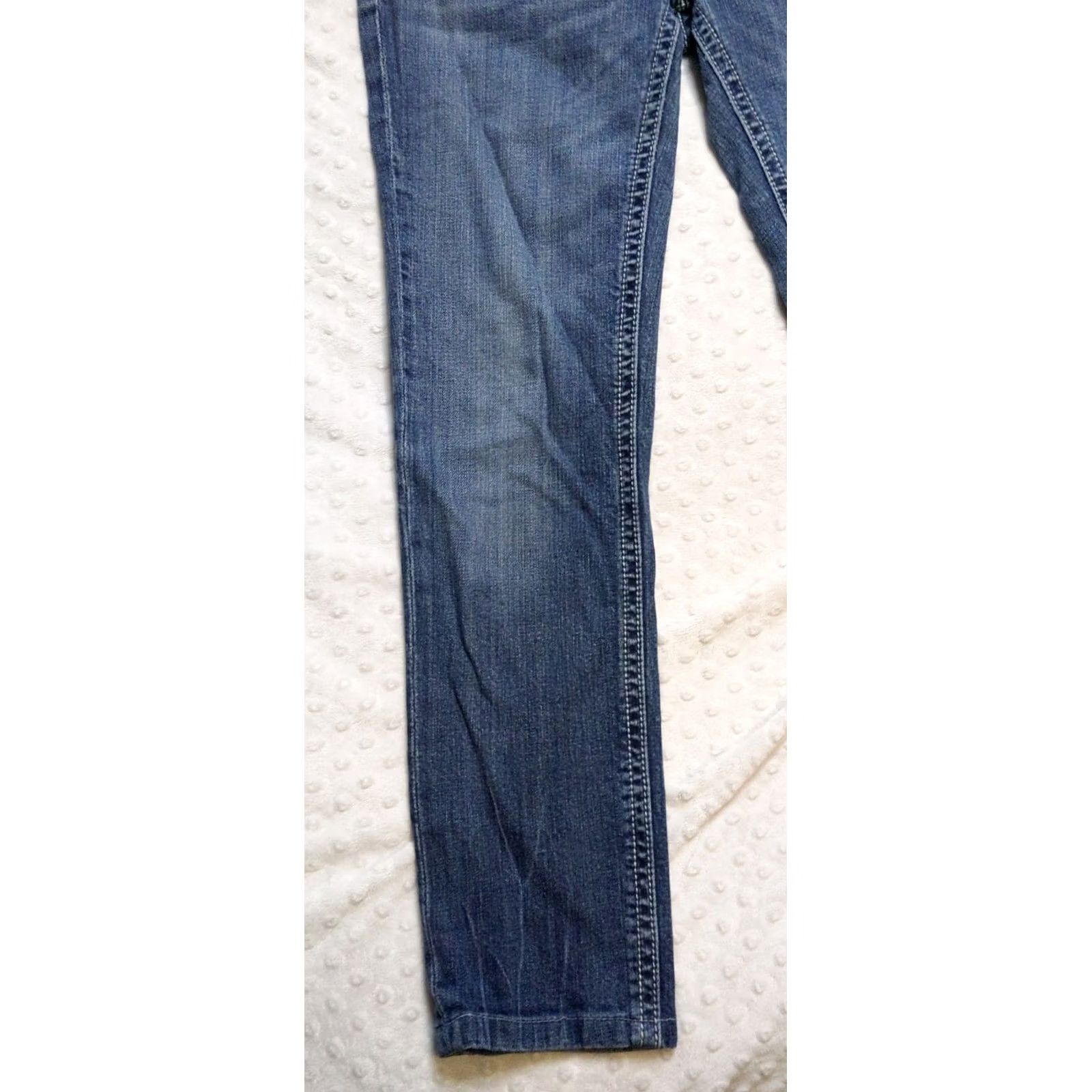 Miss Me Miss Me Signature Sunny Skinny Jeans Womens Blue 29x27 Denim Embroidered Rhinestone Medium Wash 5-Pocket Distressed Low Rise Regular Fit Pants Size 29" - 3 Thumbnail