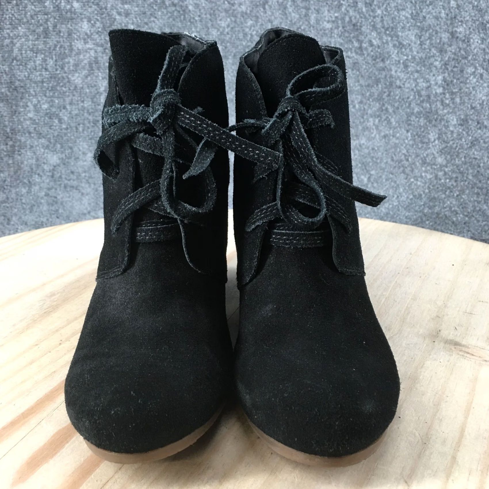 Dolce Vita Dolce Vita Boots Womens 7.5 Page Lace Up Wedge Ankle Bootie Black Faux Suede Size US 8 / IT 38 - 6 Thumbnail