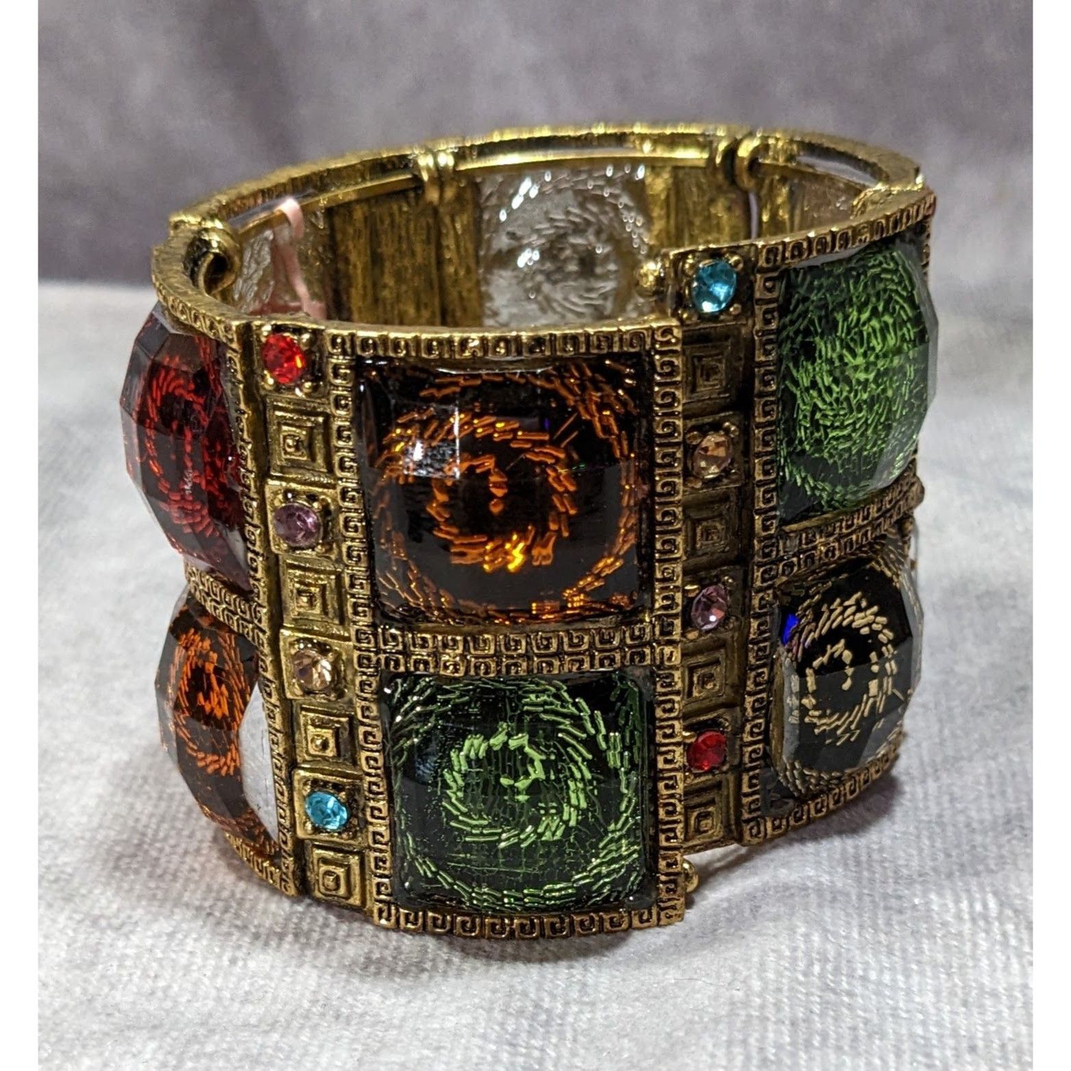 Other Fantasy Glam Rainbow Swirl Gemmed Gold Tone Cuff Bracelet Size ONE SIZE - 8 Thumbnail