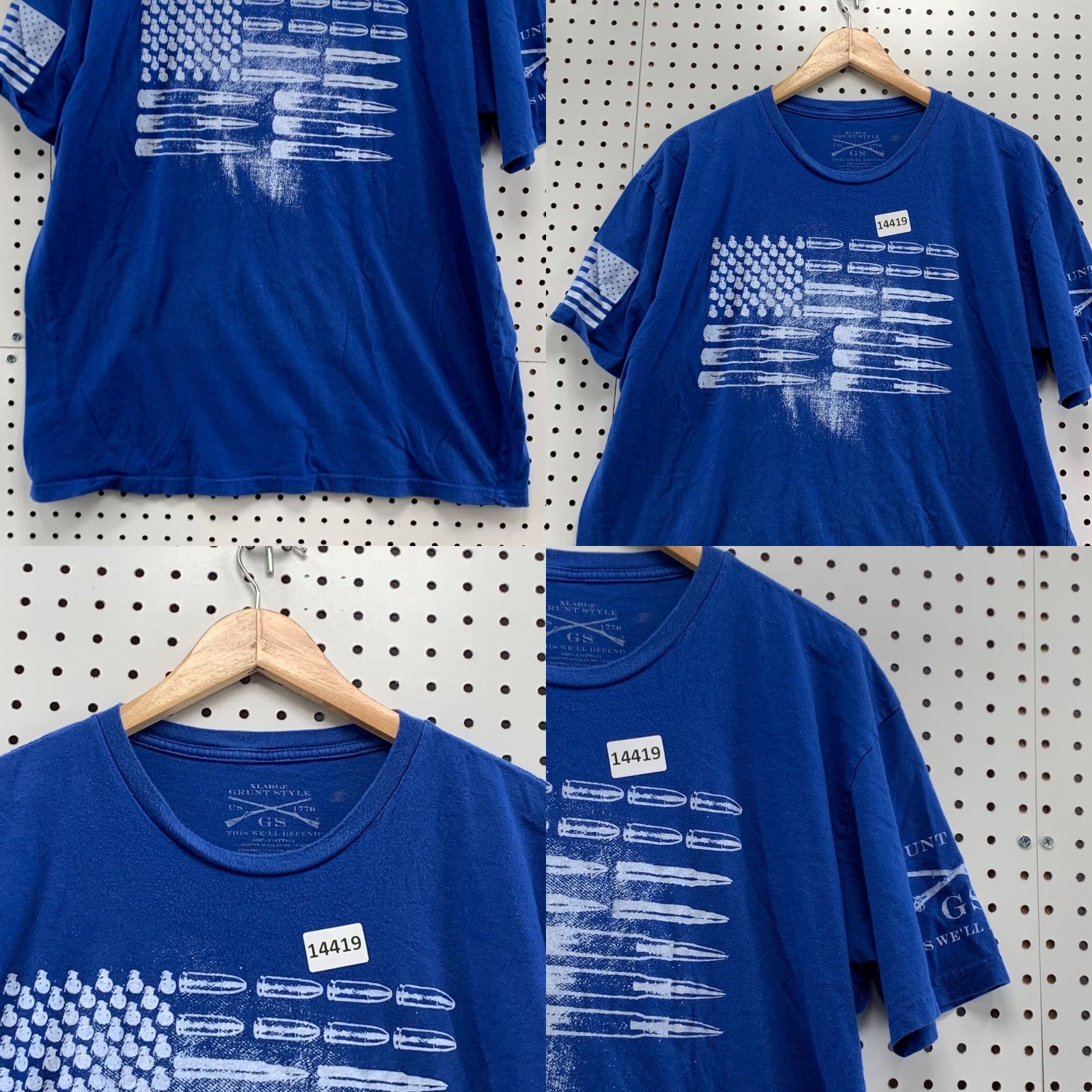 Vintage Grunt Style Shirt Blue Bullet Flag Graphic Fits Adult Large Short Sleeve 23x28.5 Size US L / EU 52-54 / 3 - 8 Thumbnail