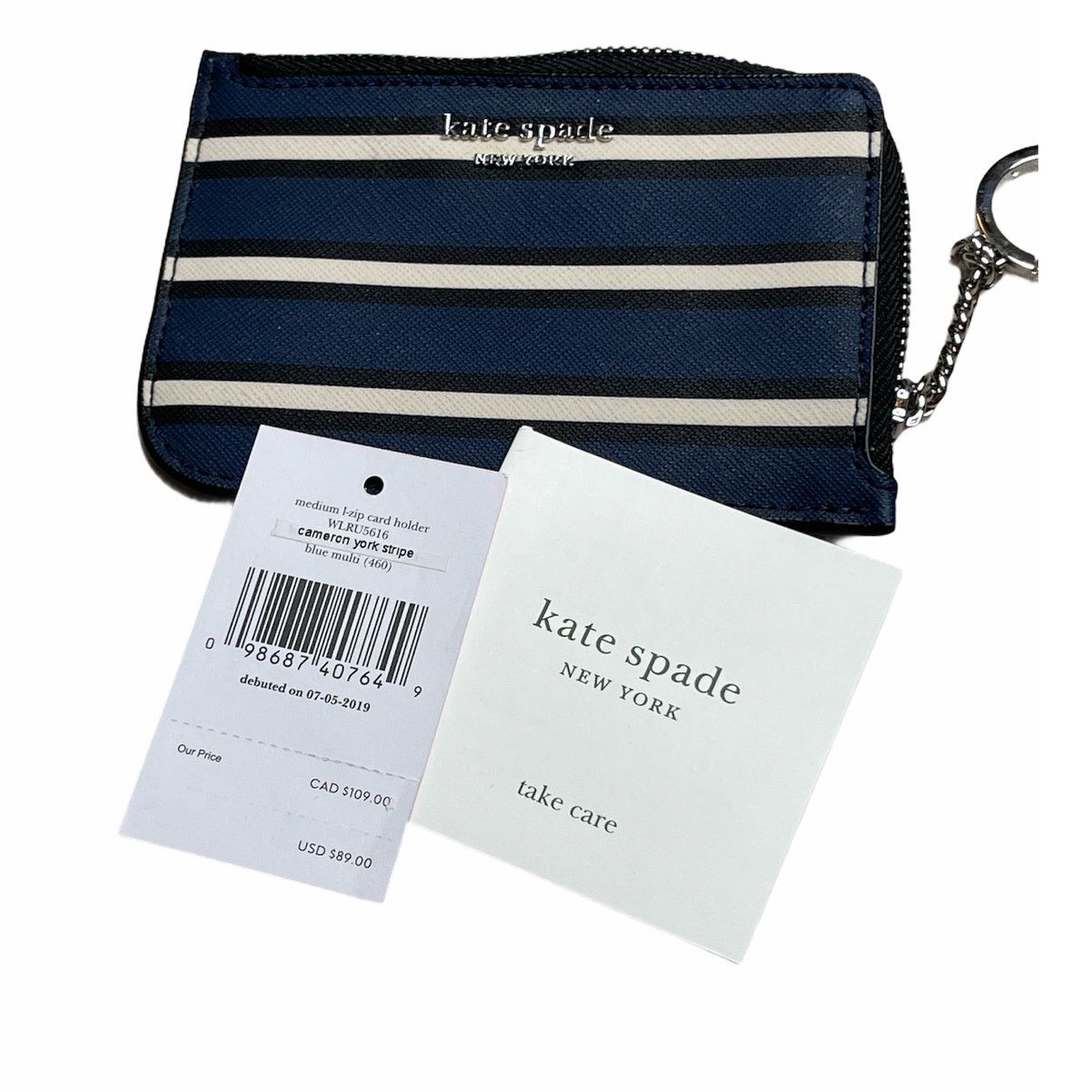 Kate Spade Kate Spade Medium L-Zip Card Holder Blue Stripes Wallet Size ONE SIZE - 4 Thumbnail