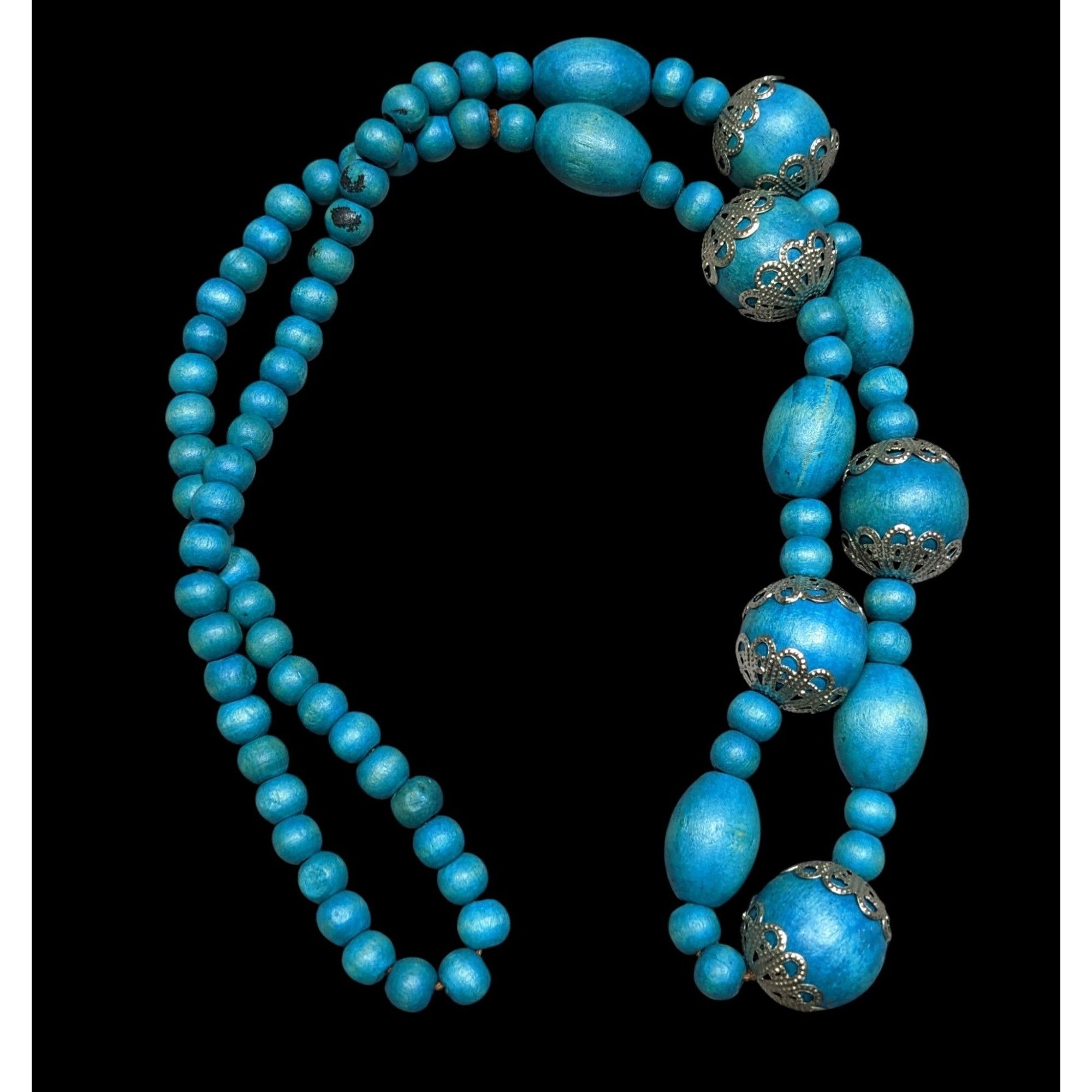 Other Vintage Bohemian Blue Wooden Beaded Necklace With Ornate Sil Size ONE SIZE - 1 Thumbnail