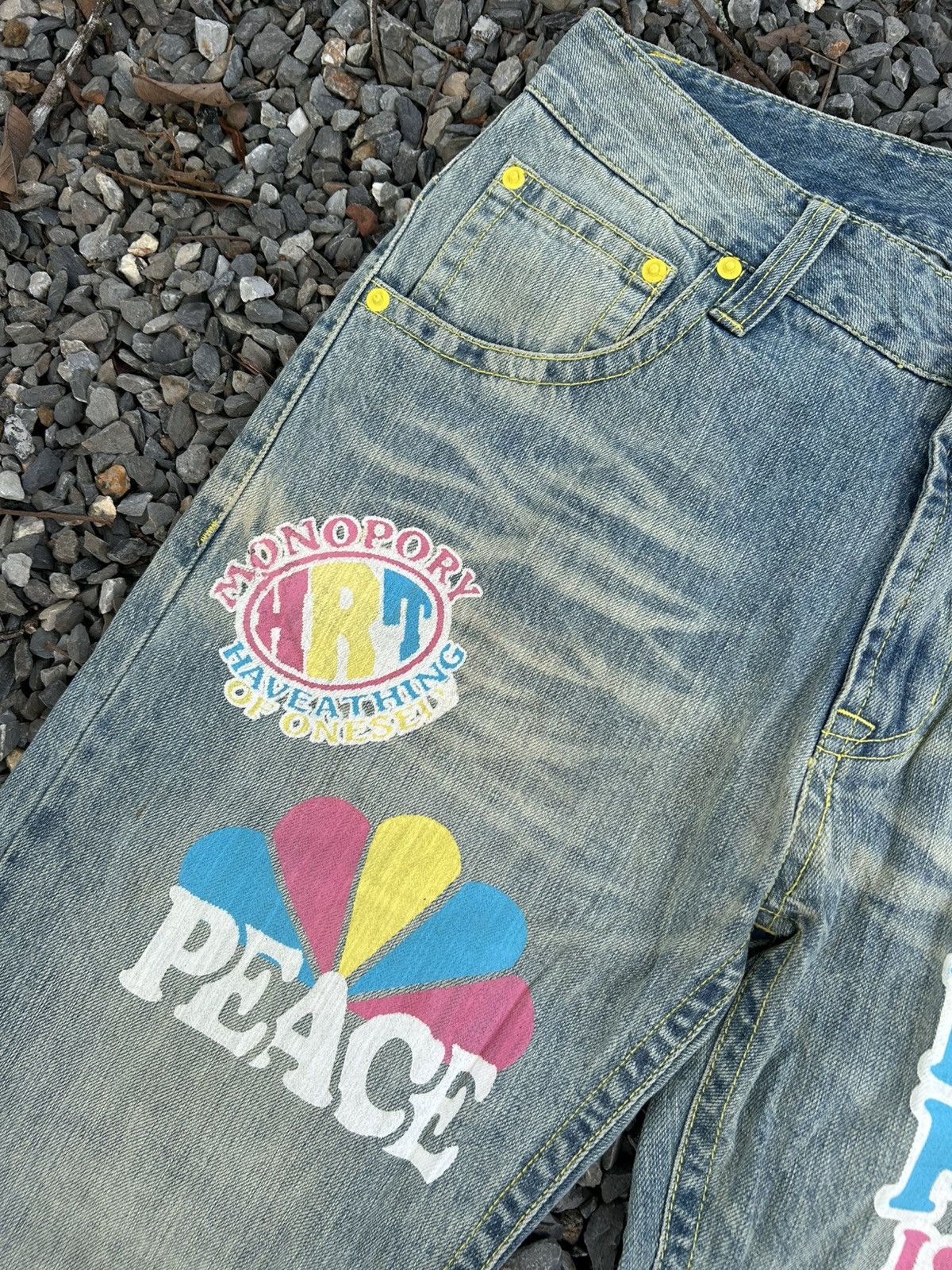 Kapital CLONE DEVGRU DAICOCK LOVE PEACE SURF BEACH DENIM JEANS RARE🎌 Size US 32 / EU 48 - 6 Thumbnail