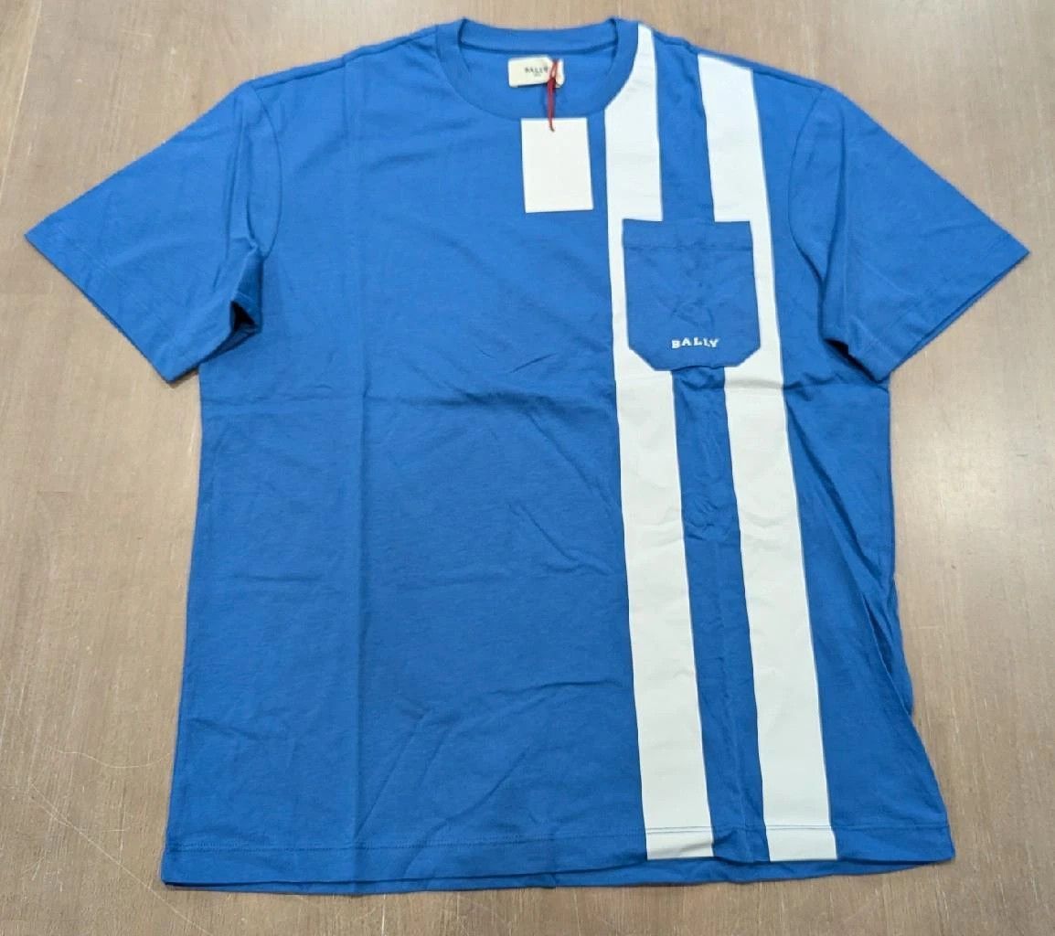 Bally BALLY Striped Patch Pocket Crewneck T-Shirt Blue Sky Medium Size US M / EU 48-50 / 2 - 1 Thumbnail