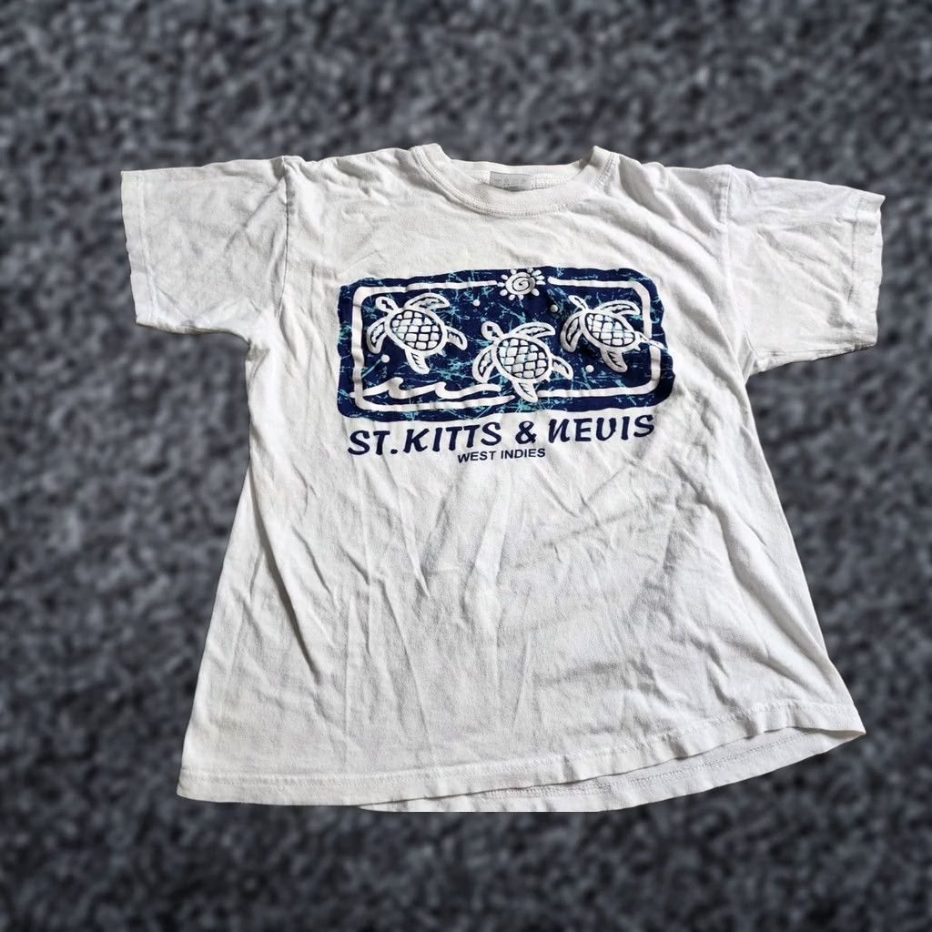 Vintage VINTAGE St Kitts Nevis West Indies T-Shirt Womens S Puff Paint Turtles Distress White Cotton Short Sleeve Crew Neck Size S / US 4 / IT 40 - 1 Thumbnail