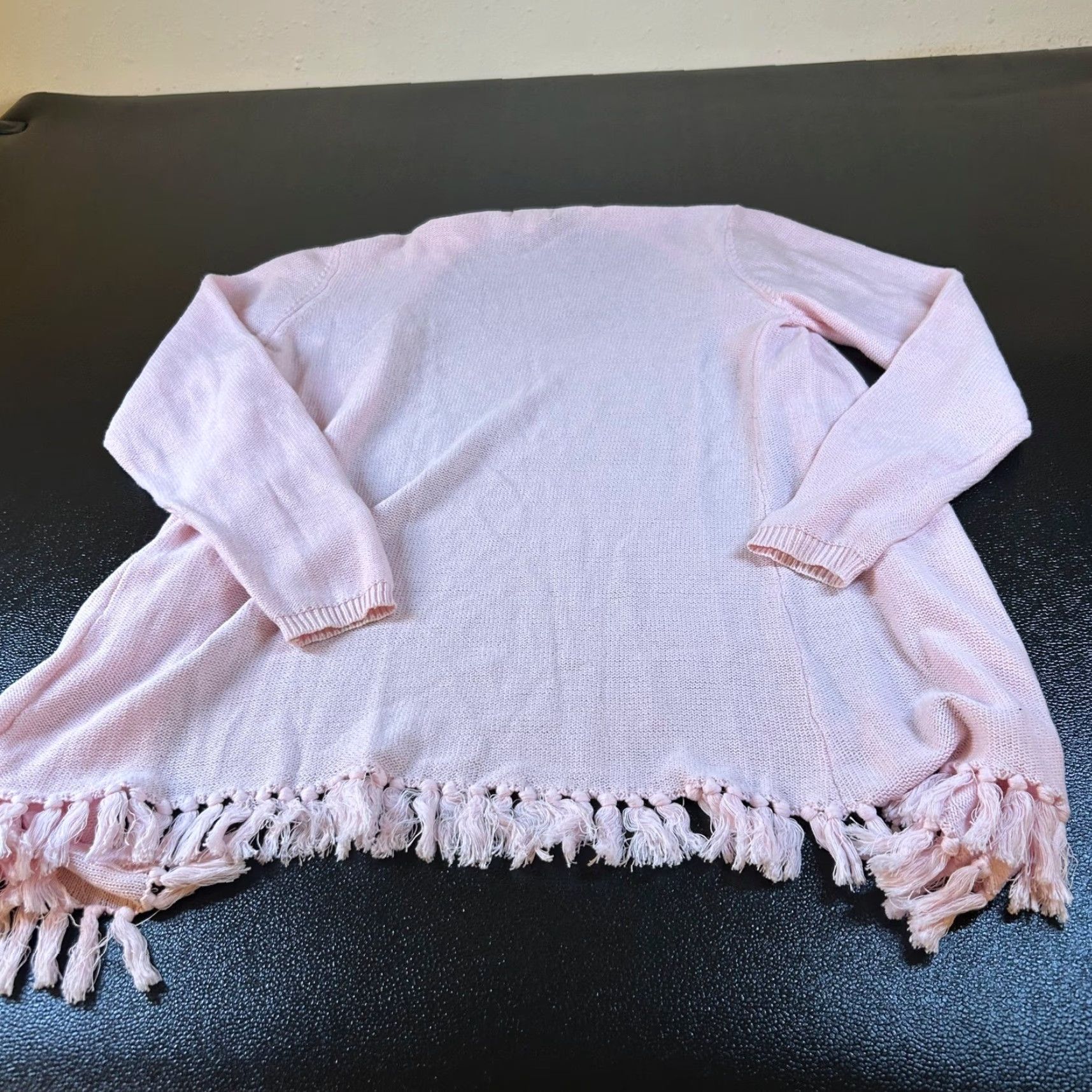 Vintage MarleyLilly Cardigan Women Large Pink Fringe Open Front Knit Sweater Monogrammed Size L / US 10 / IT 46 - 4 Thumbnail