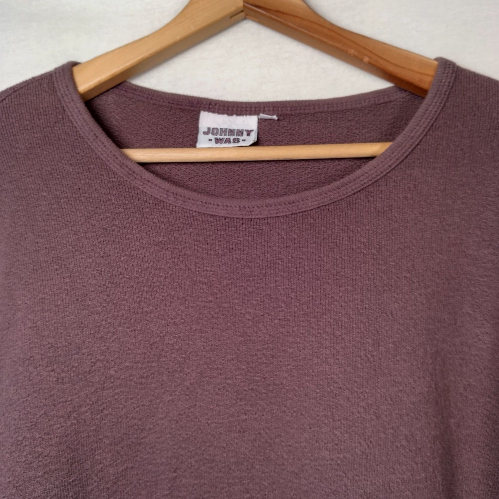 Johnny Was VINTAGE Johnny Was Shirt Women Medium Long Sleeve Knit Plum Floral Trim Boho Bohemian Lagenlook Natural 90s Mens? Wait. Size M / US 6-8 / IT 42-44 - 3 Thumbnail