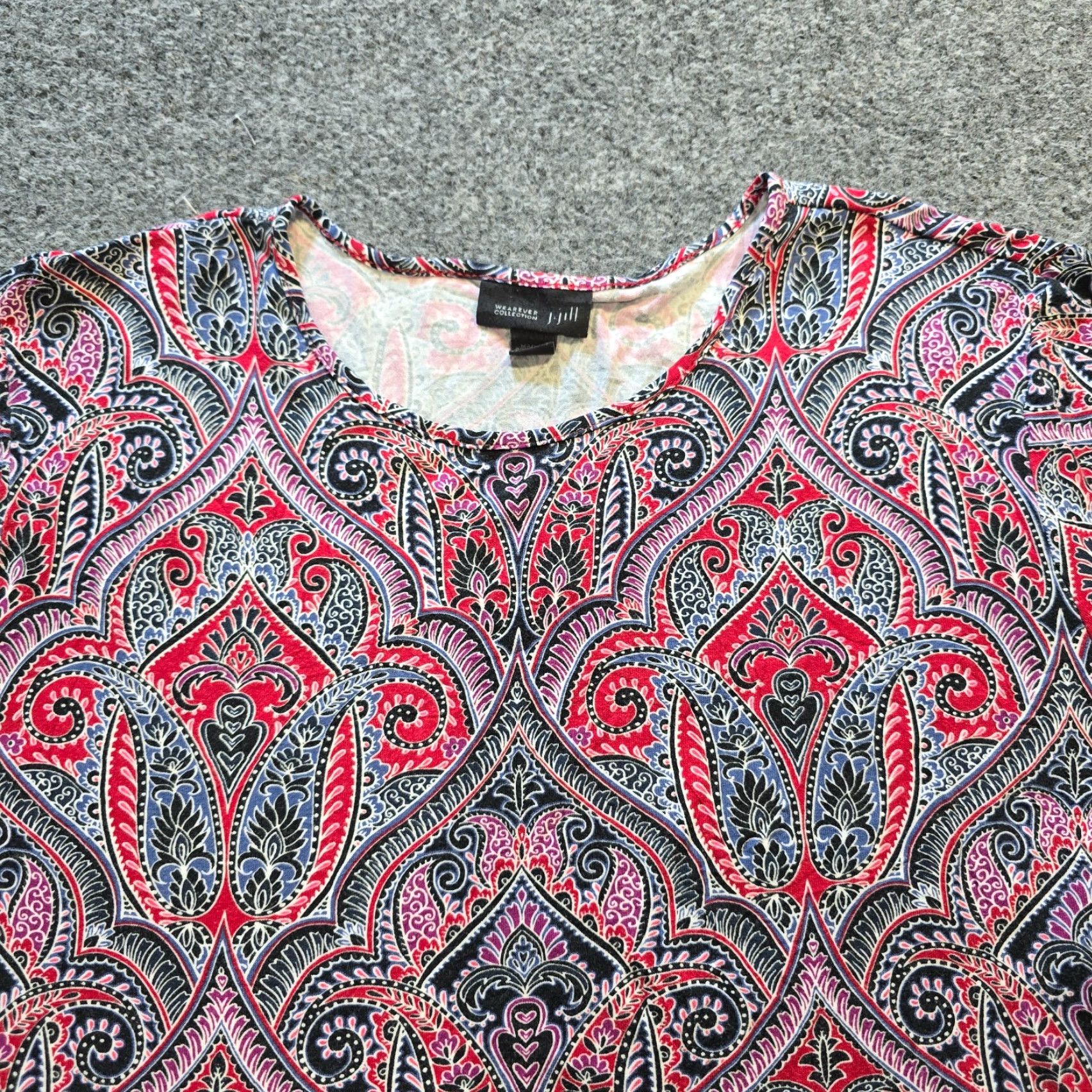 J. Jill J Jill Wearever Top Womens L Red Paisley Long Sleeve Knit Blouse Shirt Tunic Casual VINTAGE? (no) Size L / US 10 / IT 46 - 2 Thumbnail