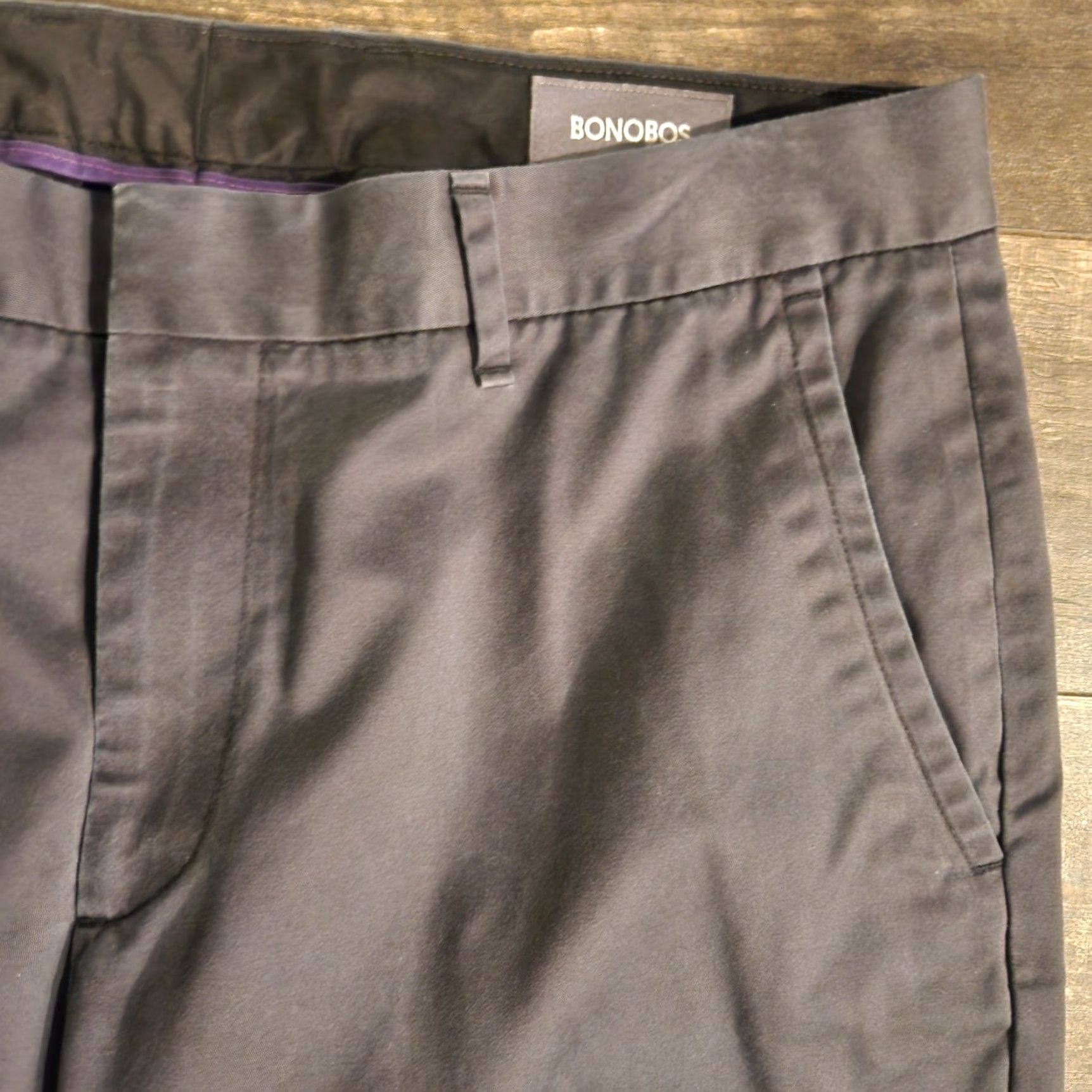 Bonobos Bonobos Tuesday Pants Mens 33x32 Black Flat Front Chino Stretch Slim Straight Size US 33 - 4 Thumbnail