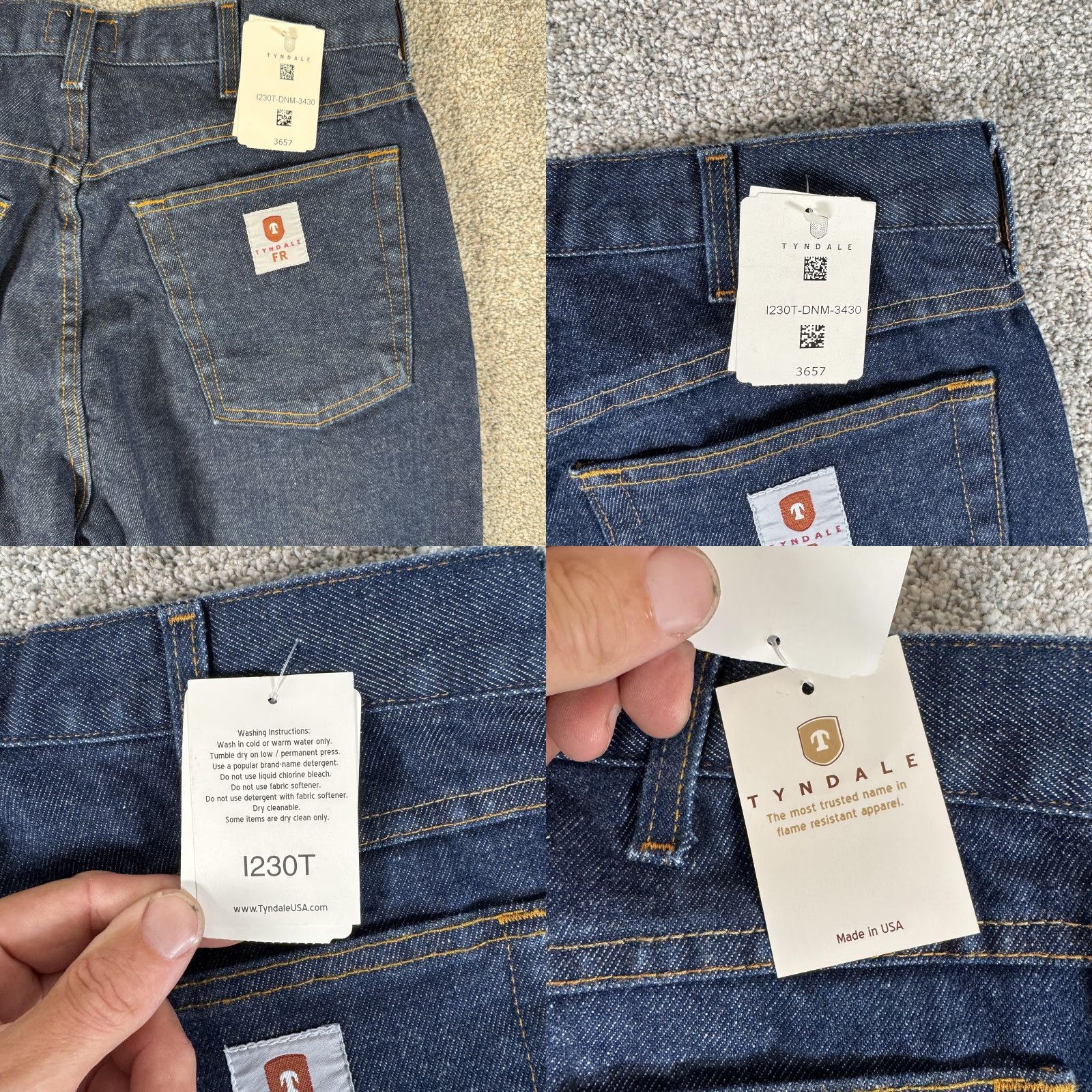 Vintage Tyndale Jeans Men 32x30 FR Flame-Resistant Blue Denim Indura I230T USA Zip Pockets 5-Pocket Mens Straight Jeans Size US 34 / EU 50 - 9 Thumbnail