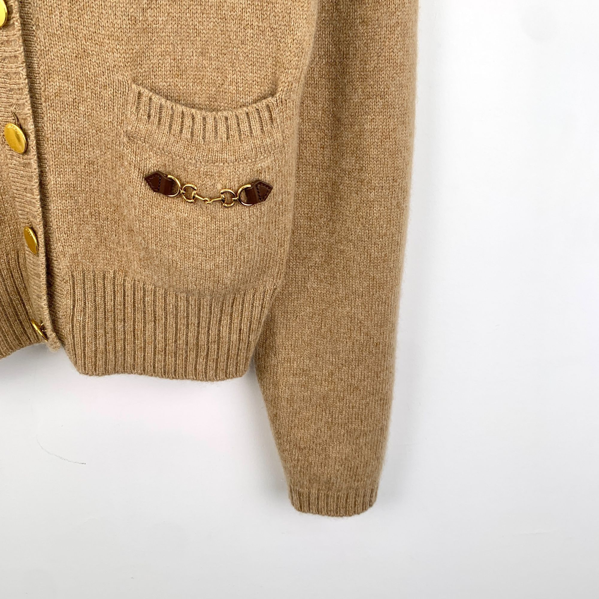 Gucci Gucci Womens Tan Cashmere V-Neck Cardigan With Gold Buttons Size S / US 4 / IT 40 - 5 Thumbnail