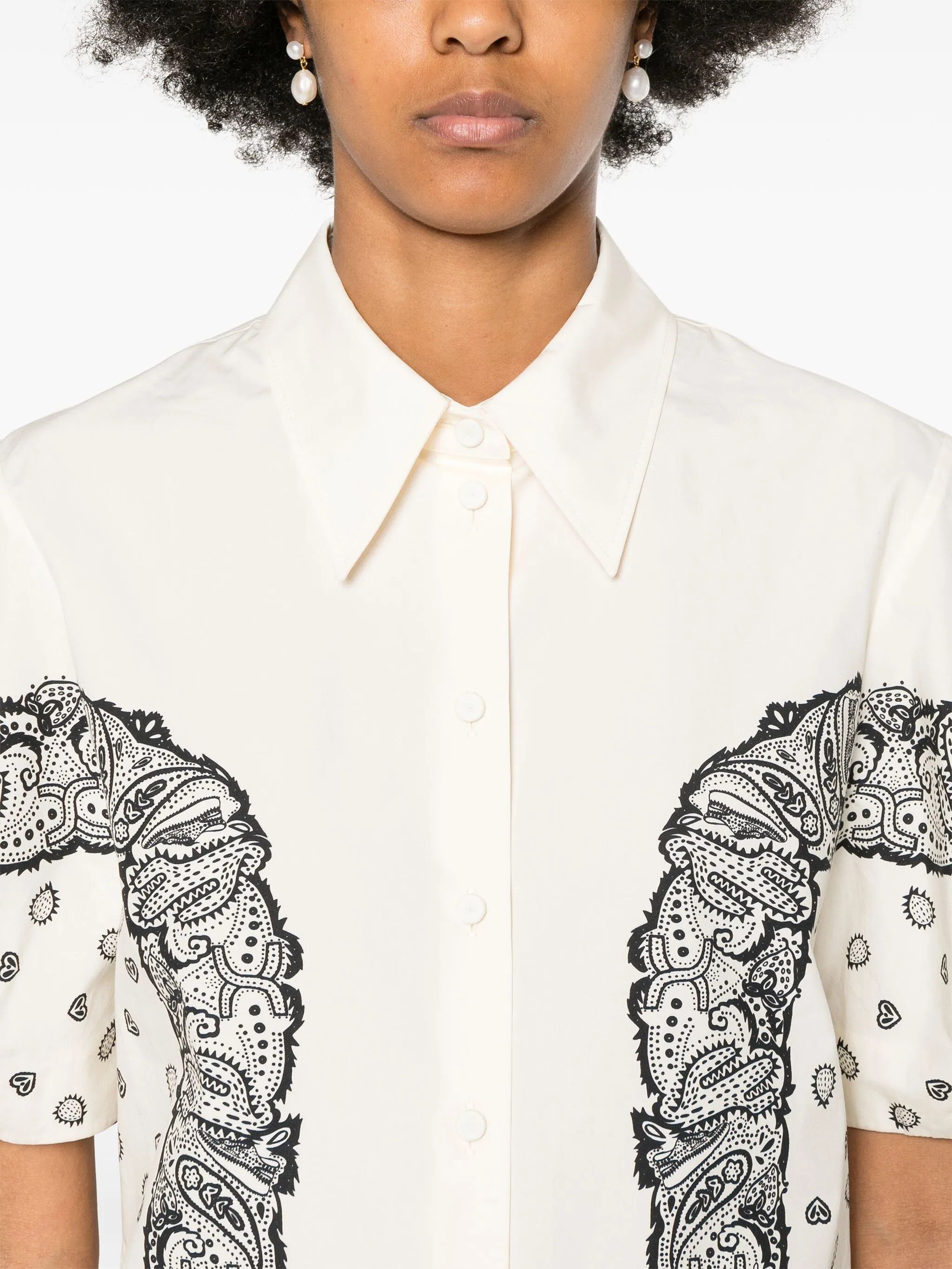 Chloe o1loc1c10425 Bandana Print Cotton Blouse Top in Black/White Size M / US 6-8 / IT 42-44 - 5 Thumbnail