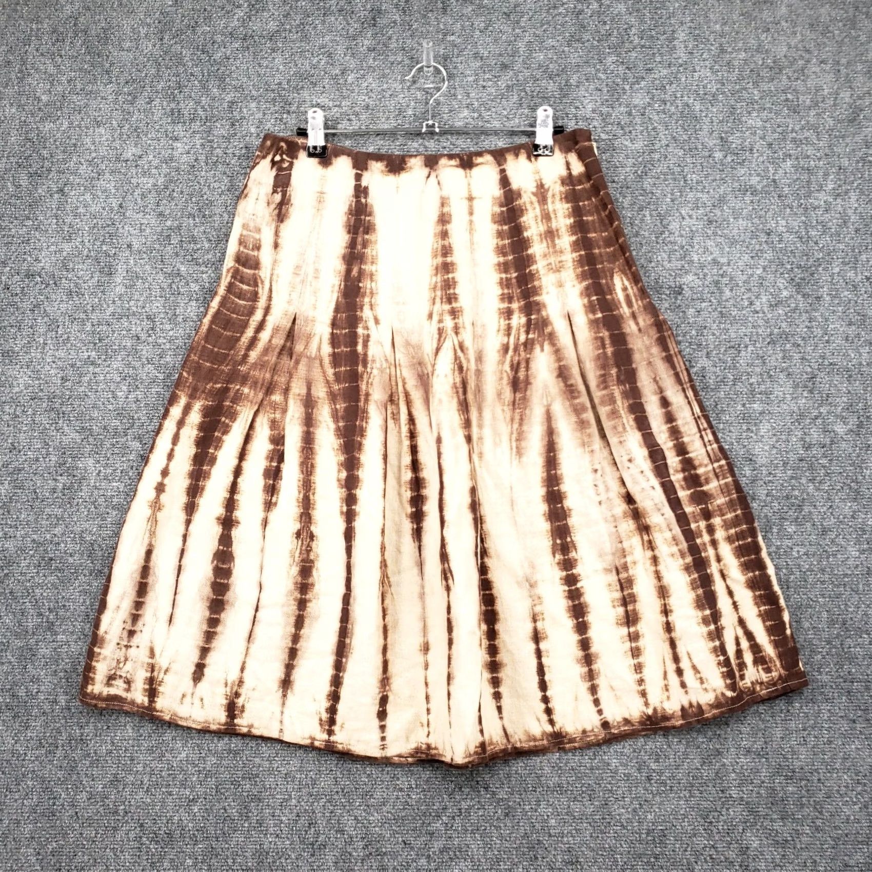 Michael Kors Michael Kors Skirt Womens Brown Linen Midi A-Line Side Zip Casual Boho Tie Dye Size 4 Size 27" / US 4 / IT 40 - 2 Thumbnail