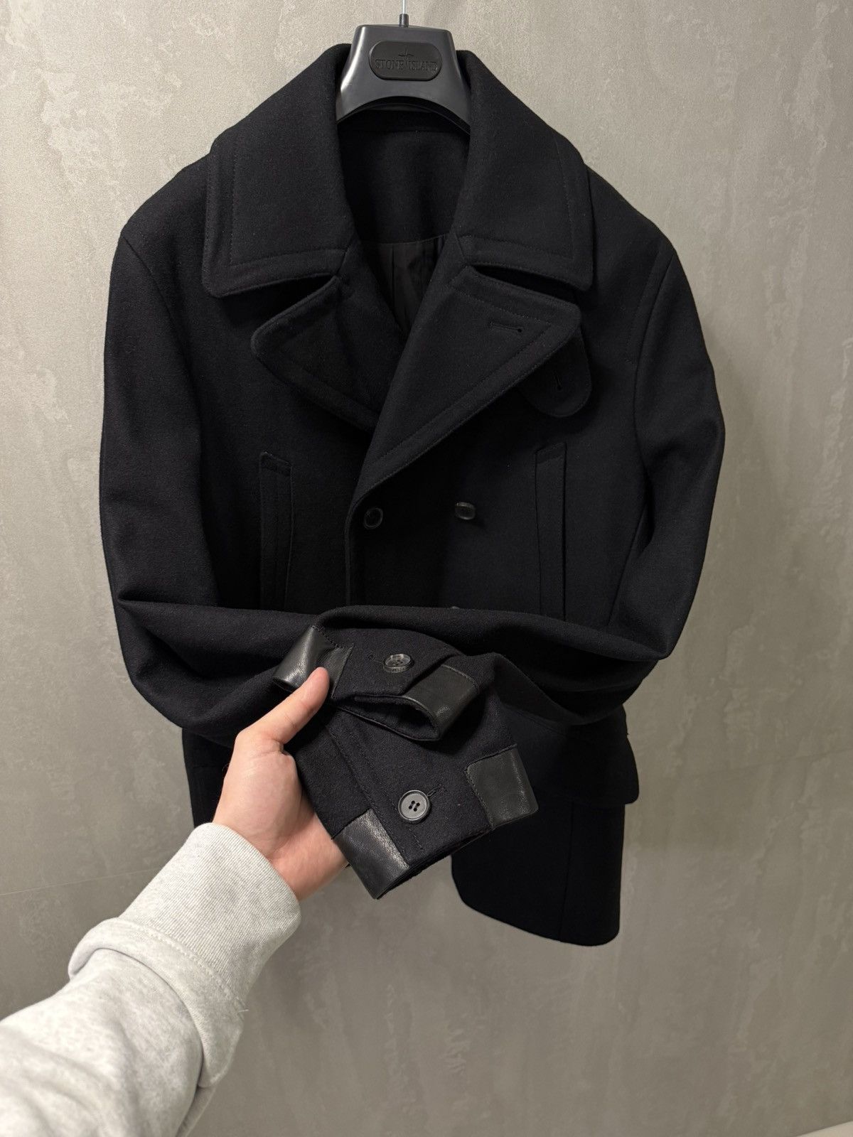 Allsaints AllSaints Felix Double Breasted Lamb Leather Trim Peacoat Size US L / EU 52-54 / 3 - 6 Thumbnail