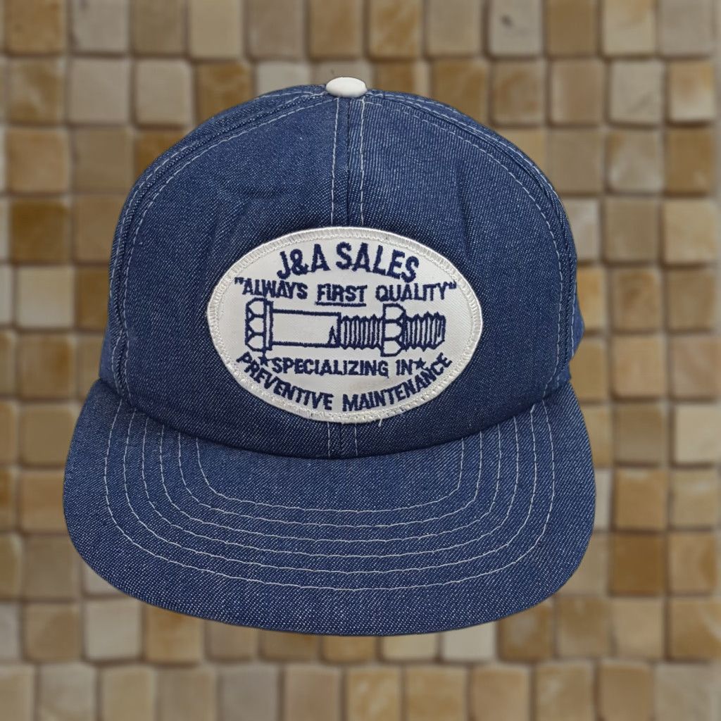 Denime VINTAGE 80s Cardinal Denim Trucker Hat Adjustable Snapback Cap Patch Blue One Size Mens Size ONE SIZE - 1 Thumbnail