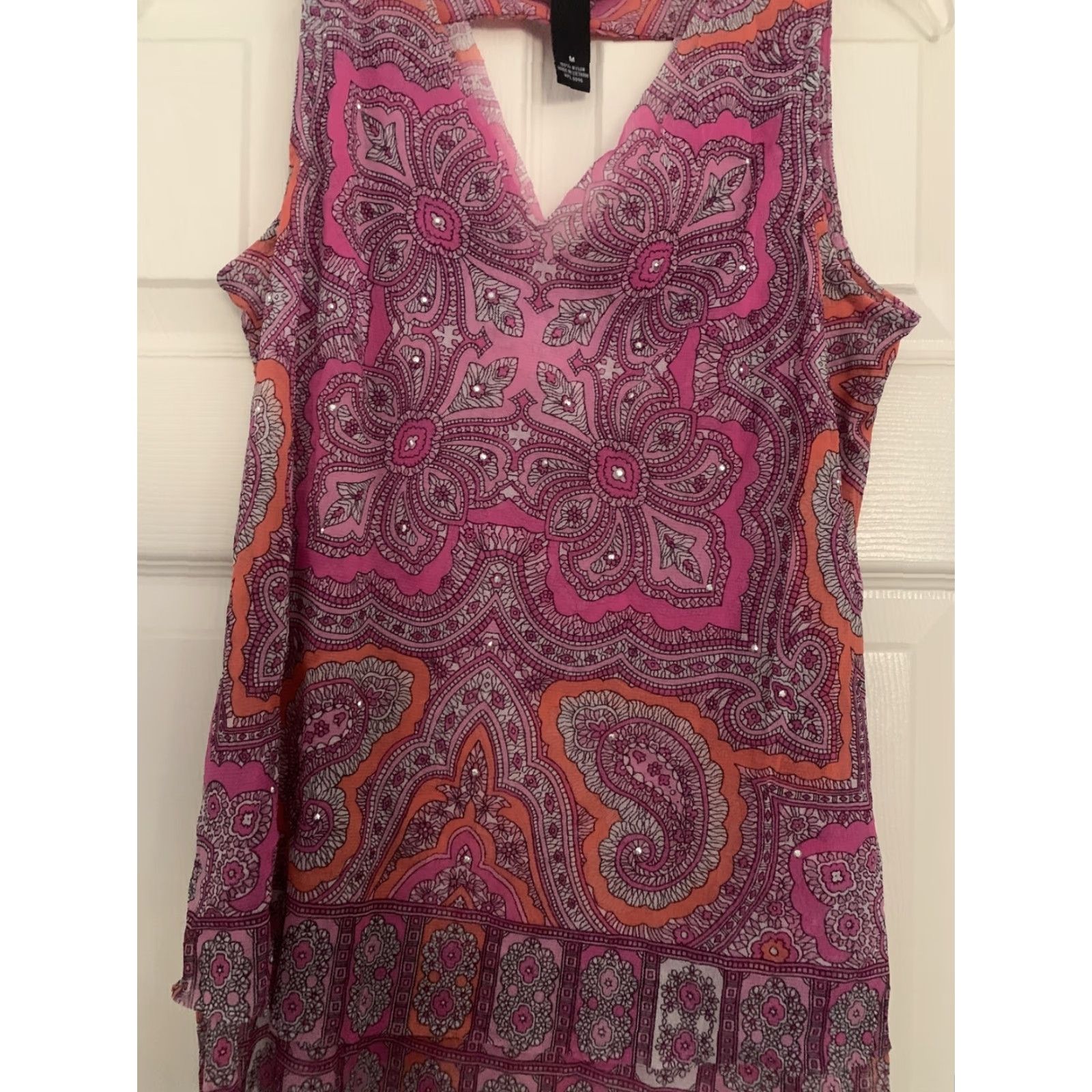 Vintage INC Women Tank Top Sleeveless Pink V Neck Medium Tank Top Slim Regular Womens Shirt Fashion Tank Size M / US 6-8 / IT 42-44 - 2 Thumbnail