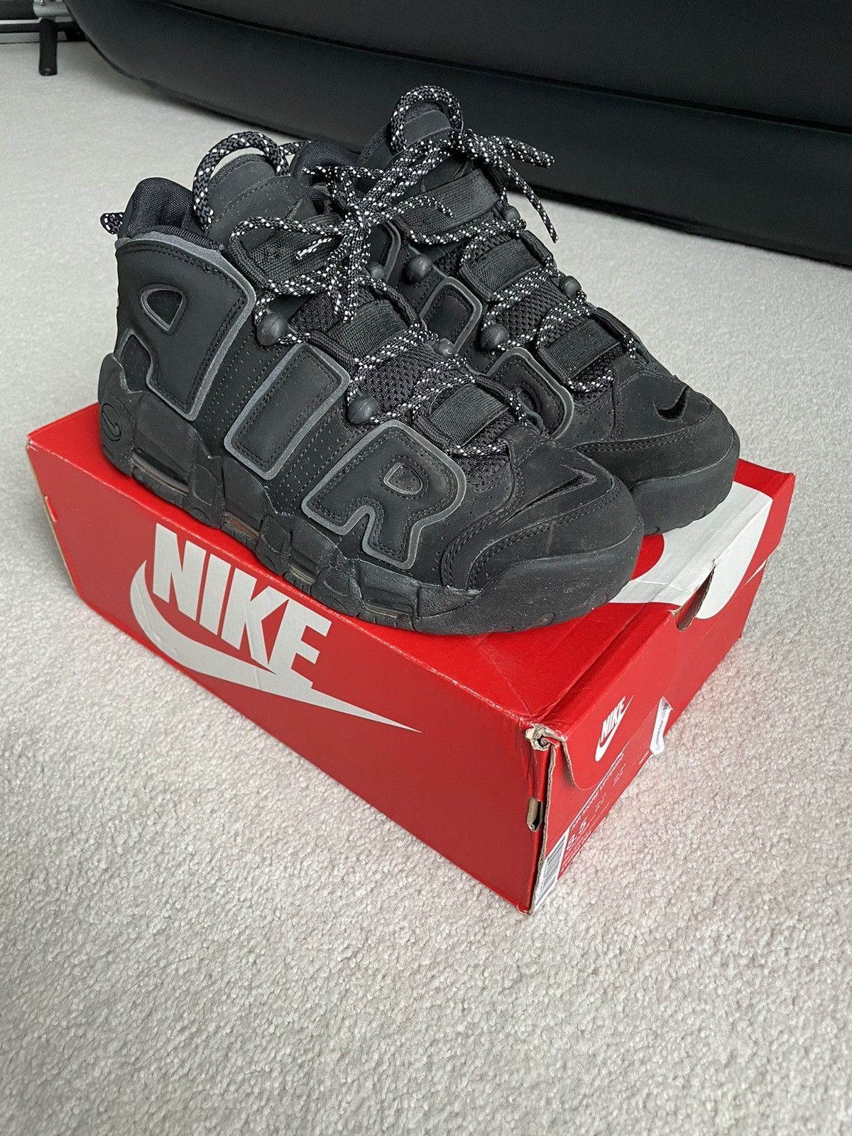 image of Nike Air More Uptempo Reflective Shoes in Black, Men's (Size 8.5)