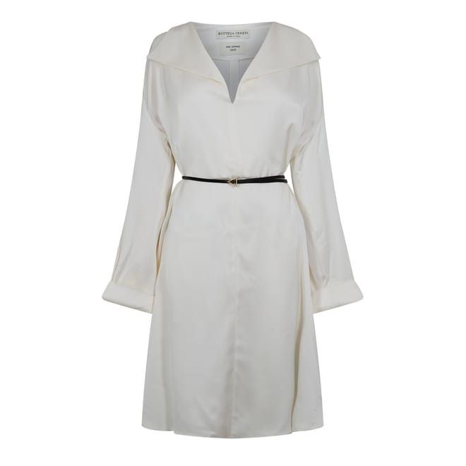 Bottega Veneta Gathered V-Neck Mini A-Line Dress in White
