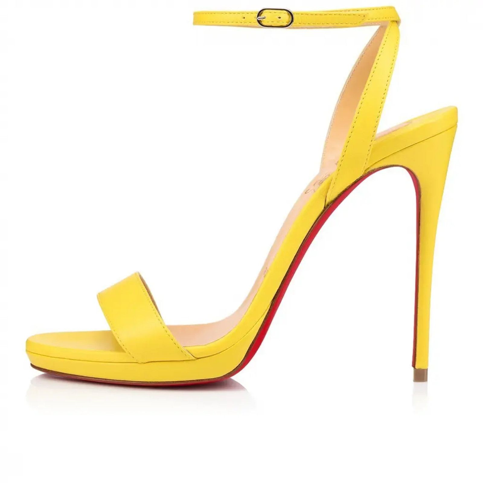 Christian Louboutin Loubi Queen 120 Yellow Nappa Ankle Strap Sandal Heel Pump 35 Size US 5 / IT 35 - 3 Thumbnail