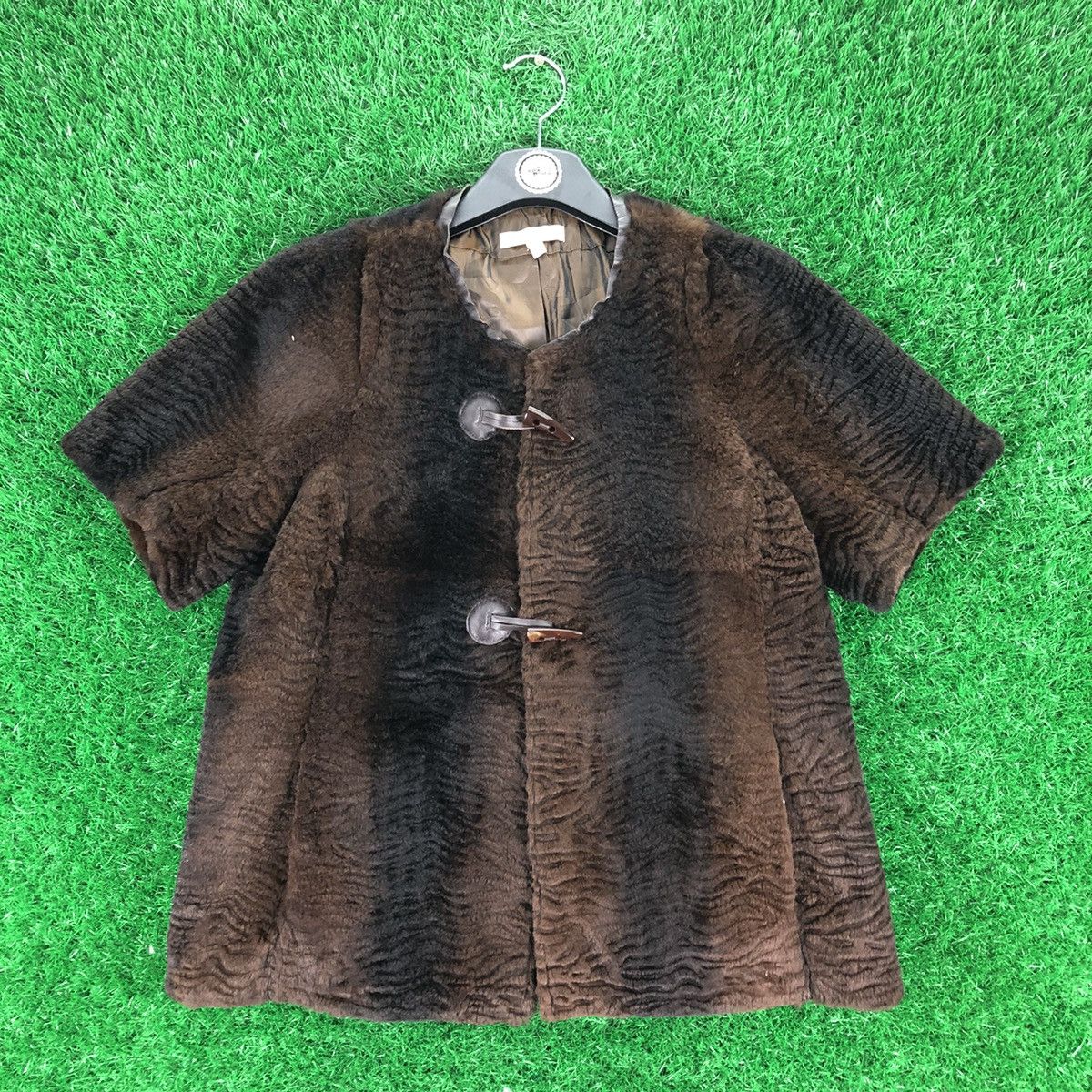 Sandro 100% Rabbit Fur Jacket Toggle Button Short Sleeve