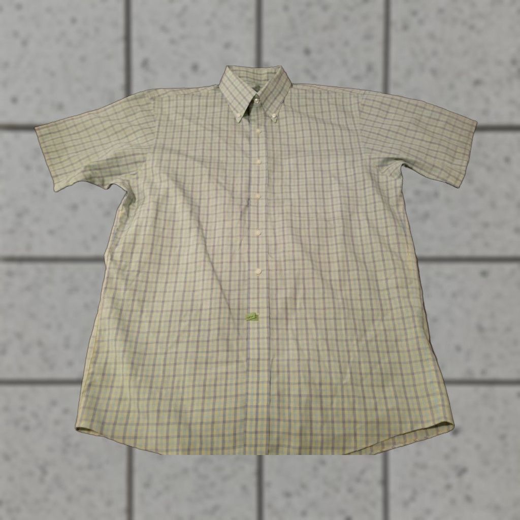 Jos. A. Bank VINTAGE Jos. A. Bank Dress Shirt M Medium Yellow Blue Button Cotton Short Sleeve Mens Size 40R - 1 Thumbnail