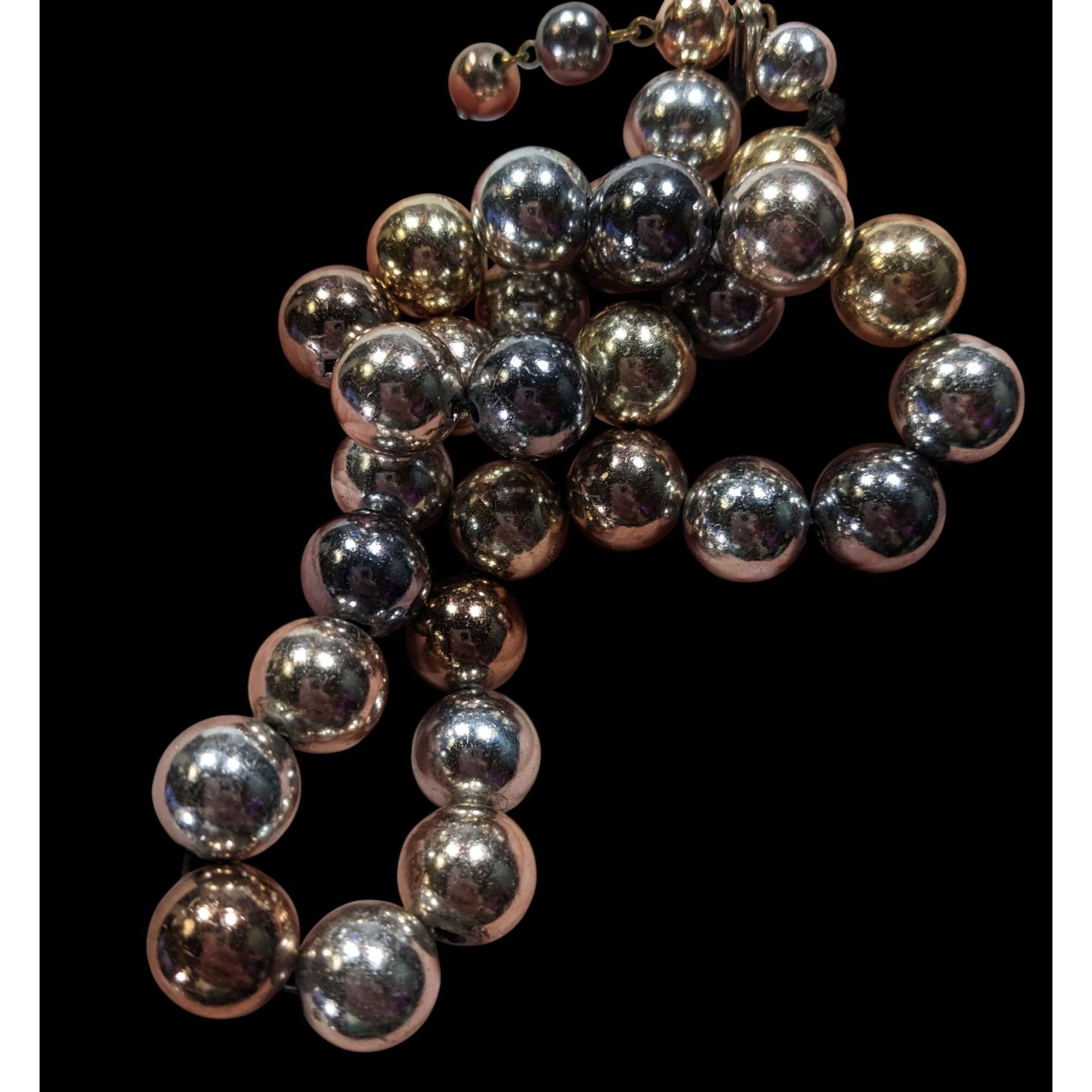 Other Vintage Multi Metallic Graduated Bead Necklace With Gold Sil Size ONE SIZE - 5 Thumbnail
