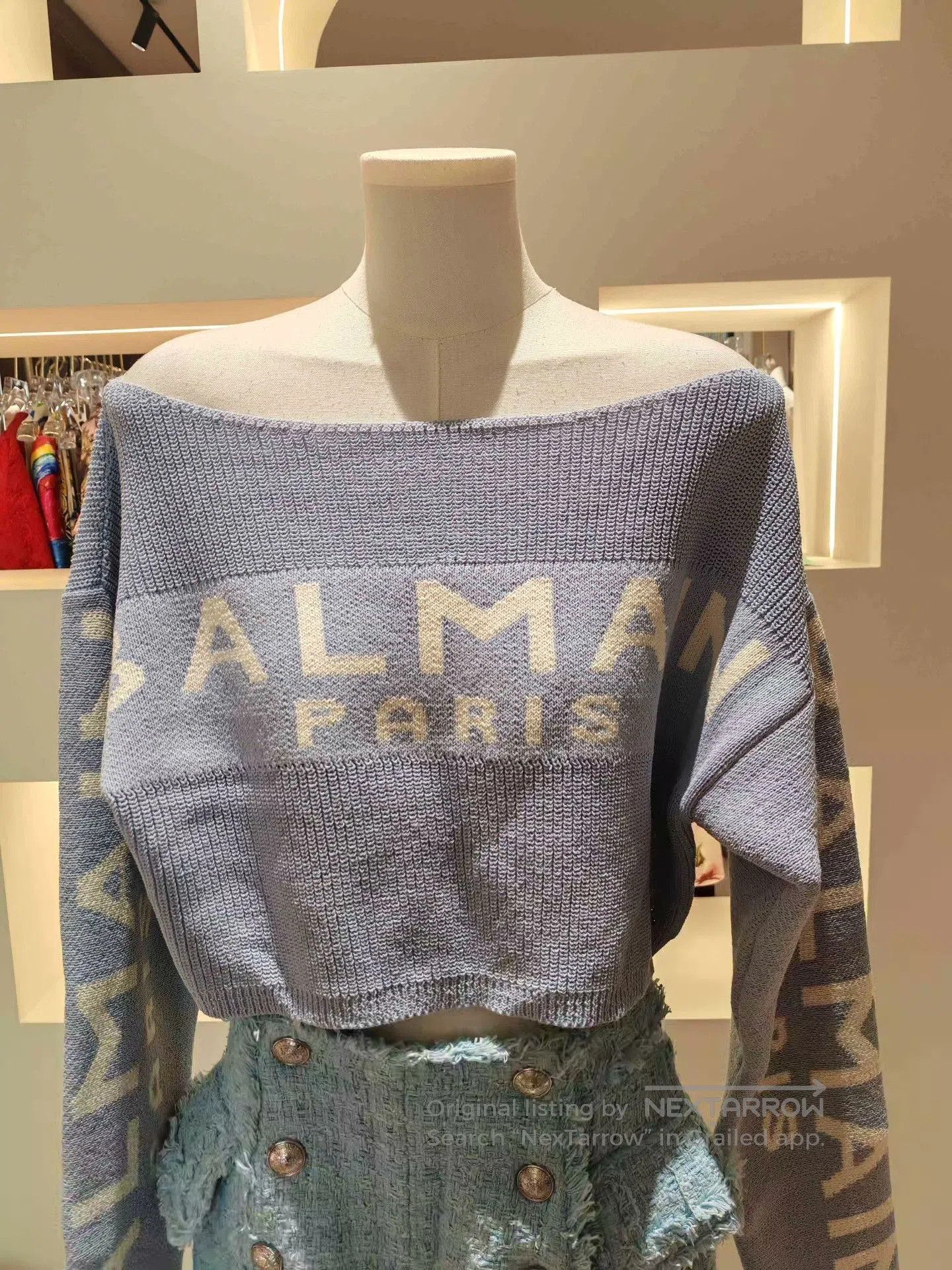 Balmain Balmain Gray Knit Off-Shoulder Top. Size S / US 4 / IT 40 - 1 Thumbnail