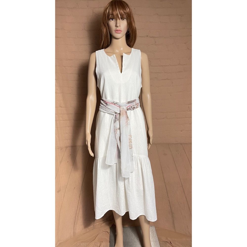 Other NWT New Adyson Parker White Split Neck Easy Tiered Linen Dr Size L / US 10 / IT 46 - 5 Thumbnail