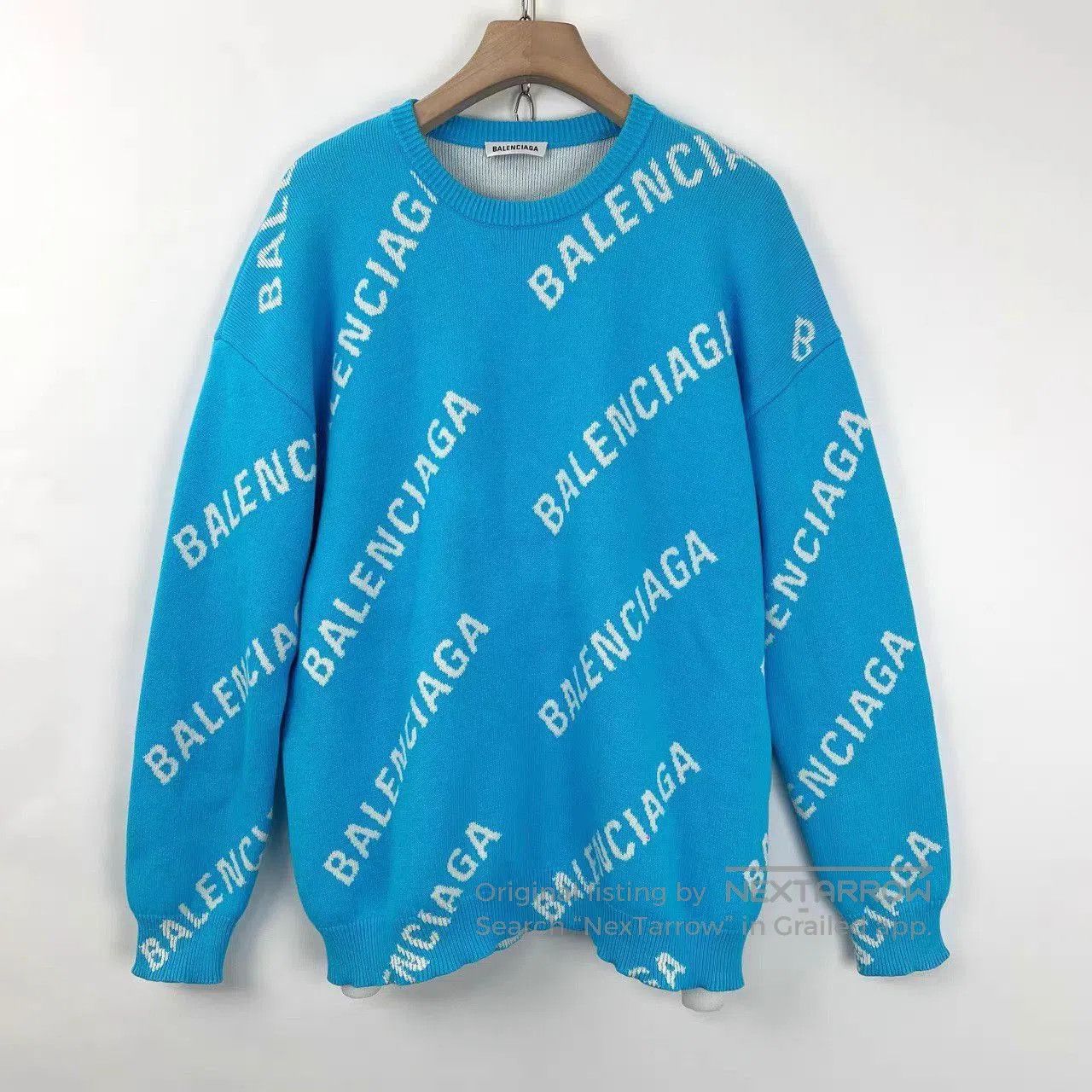 Balenciaga Blue Patterned Knit Sweater - Size M. Size US M / EU 48-50 / 2 - 1 Thumbnail