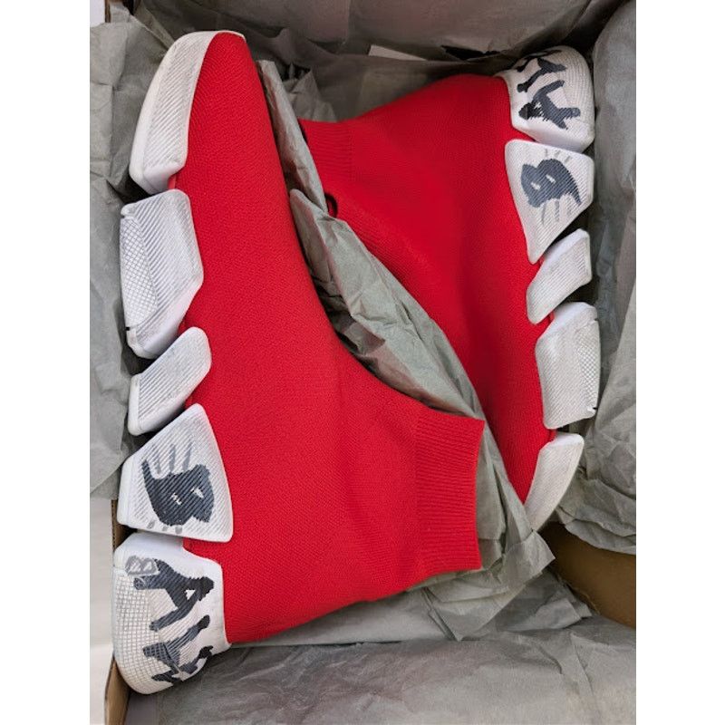 Balenciaga o1rshd1 Q:2 / Speed 2.0 Graffiti Recycled Knit Sneaker Red Size US 11 / EU 44 - 20 Thumbnail