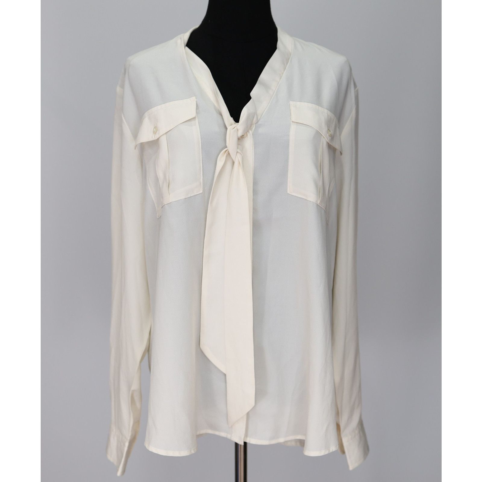 Lauren Ralph Lauren RALPH LAUREN Ivory Tie Neck Front Pockets Blouse Size XL Size XL / US 12-14 / IT 48-50 - 2 Thumbnail