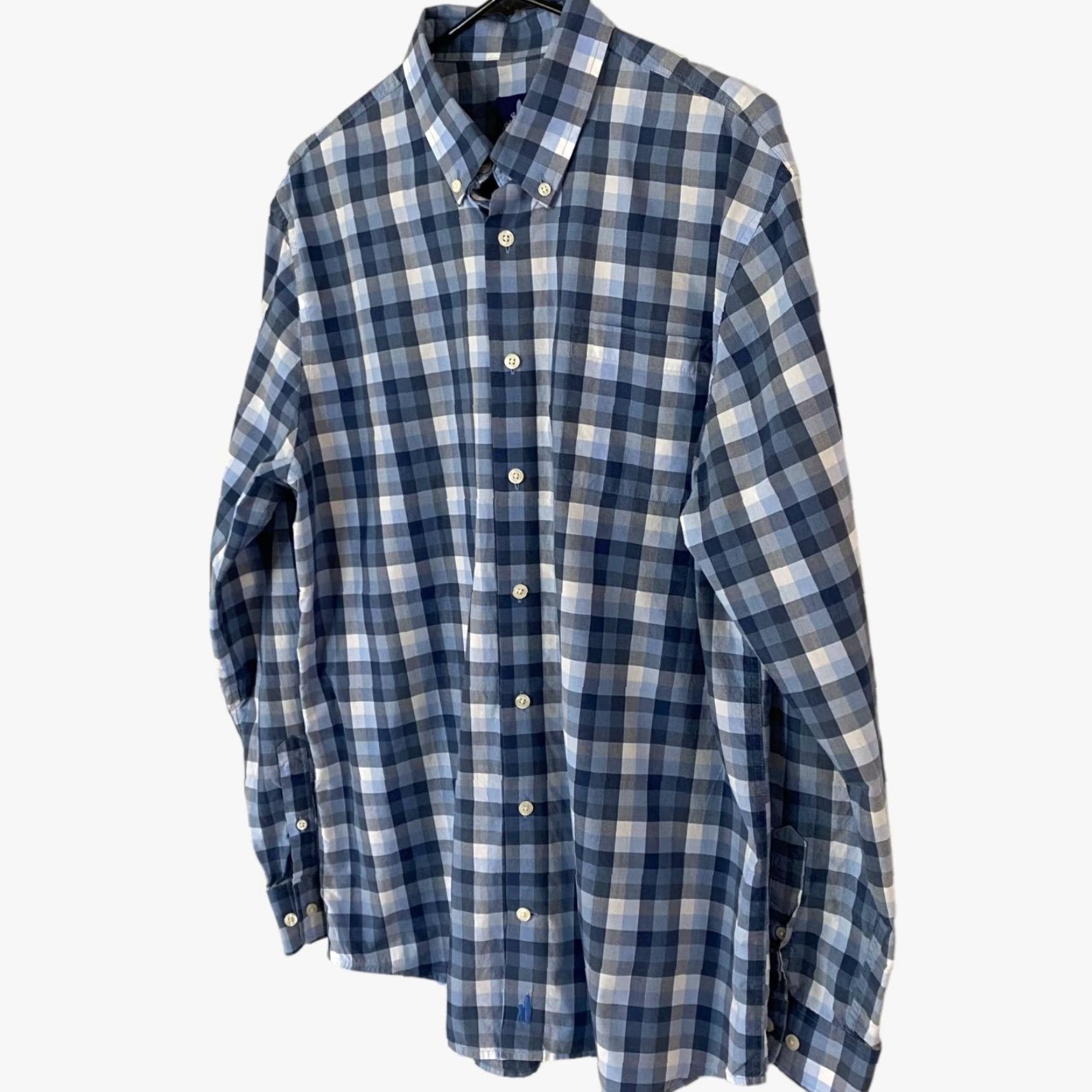 johnnie-O Johnnie-O Hangin' Out Button-Down Shirt Mens Large Blue Check Cotton Long Sleeve Size US L / EU 52-54 / 3 - 2 Thumbnail