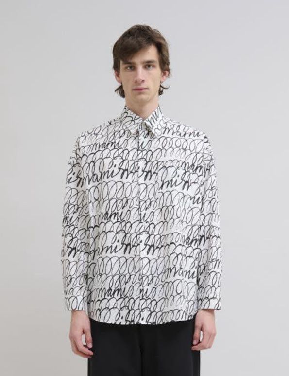 Marni o1w1db10326 Printed Long Sleeve Button Front Shirt in White Size US XL / EU 56 / 4 - 1 Thumbnail