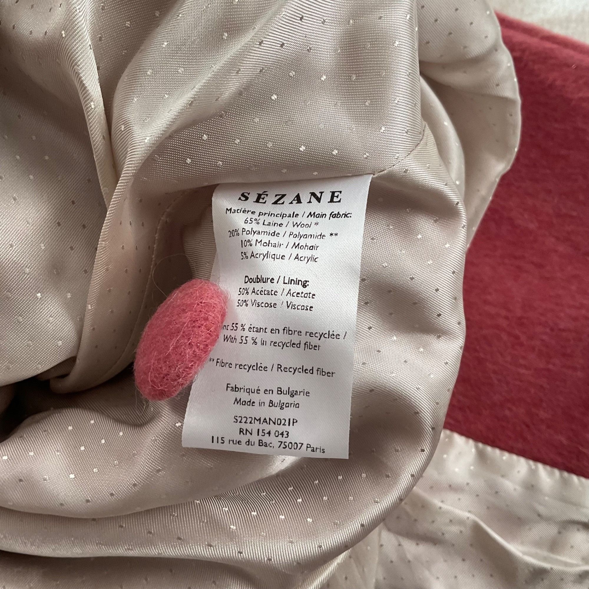 Sezane NWT SEZANE JIM COAT Rosewood dark pink wool oversized SZ34 U Size S / US 4 / IT 40 - 5 Thumbnail