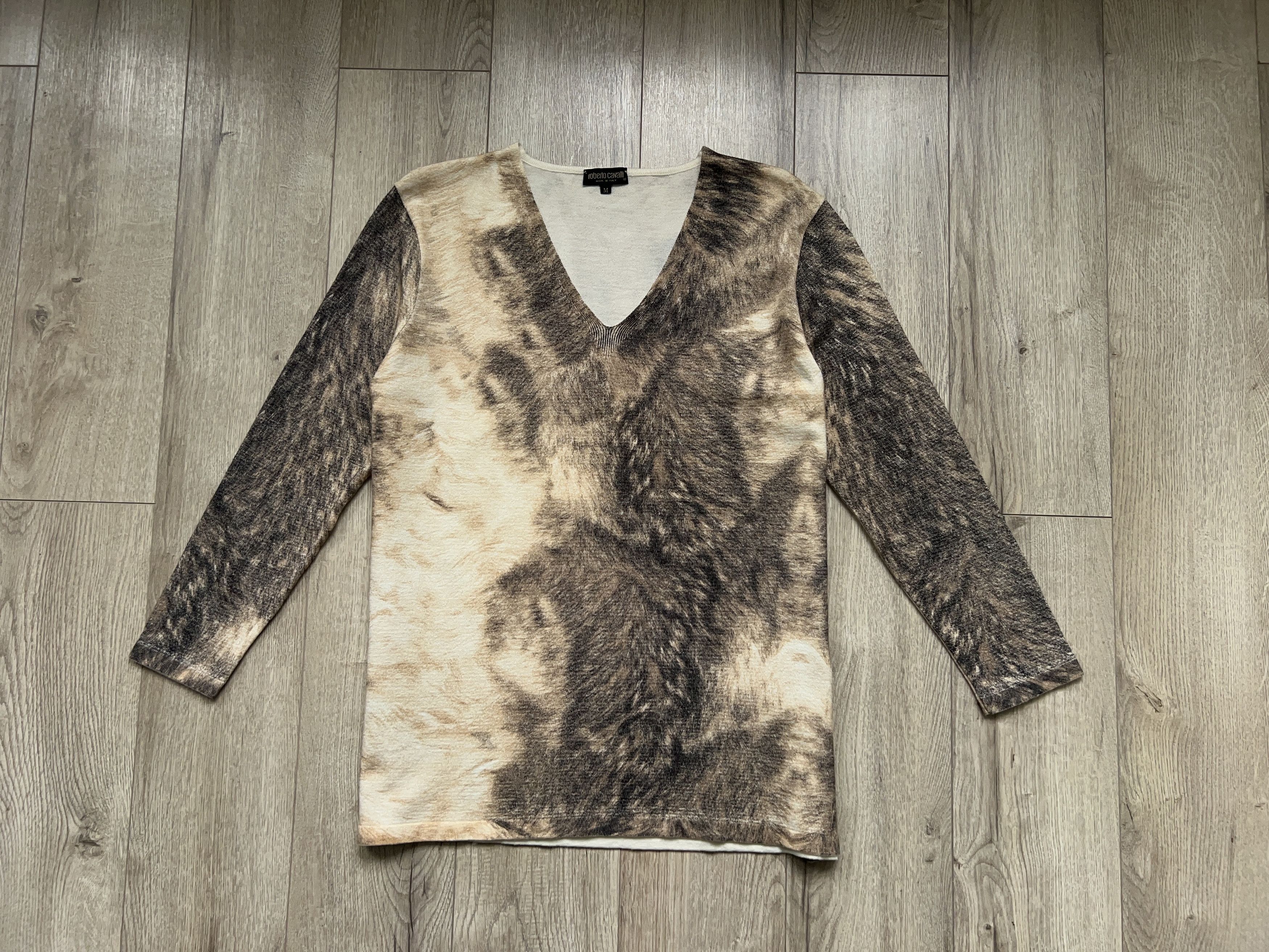 Roberto Cavalli × Vintage Cavalli All Over Animal Print Wool V Neck Jumper Sweater Size M / US 6-8 / IT 42-44 - 1 Thumbnail