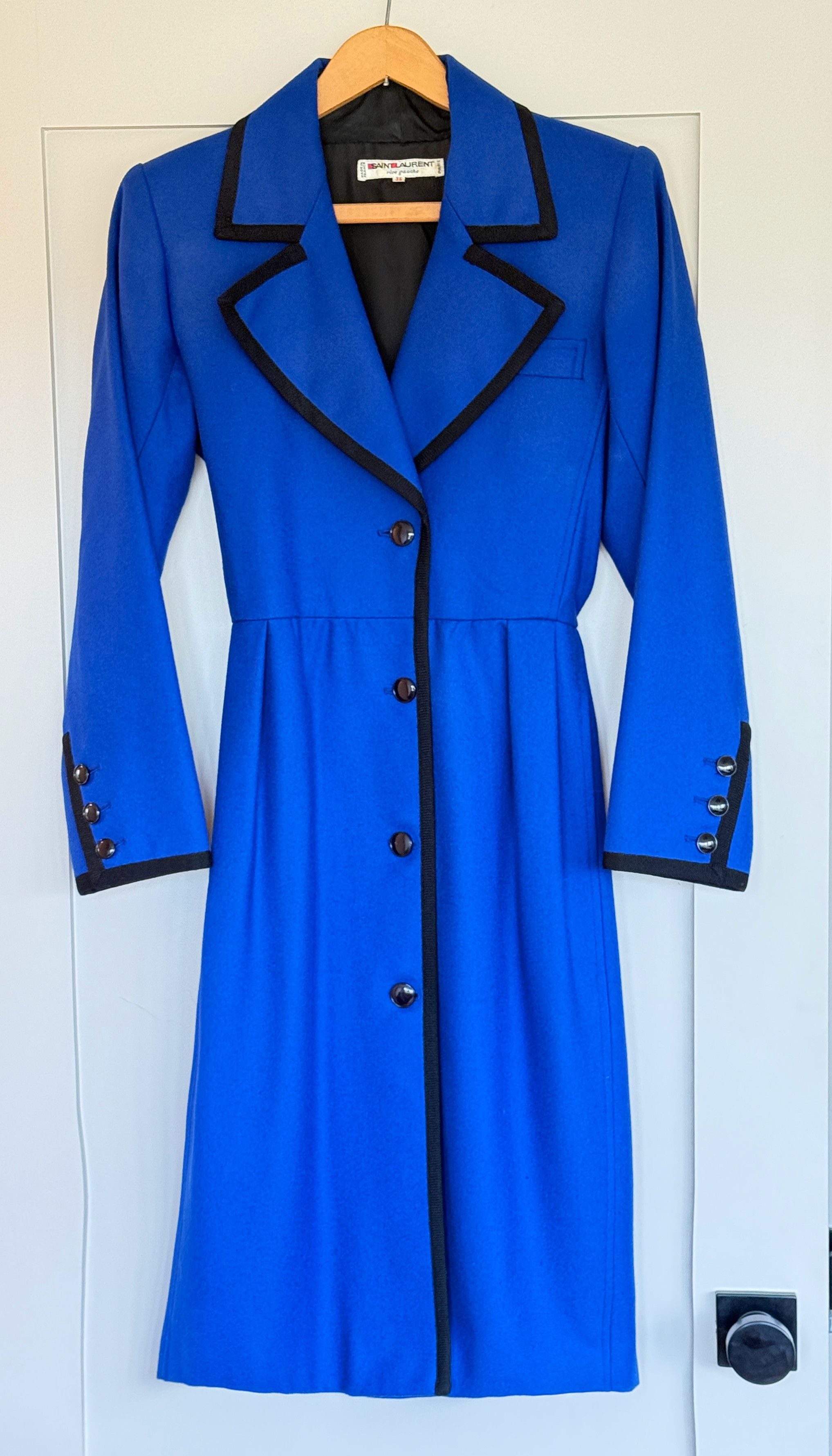 Yves Saint Laurent Rare Vintage 1980 Yves Saint Laurent Cobalt Blue Coat Dress Size XS / US 0-2 / IT 36-38 - 1 Thumbnail