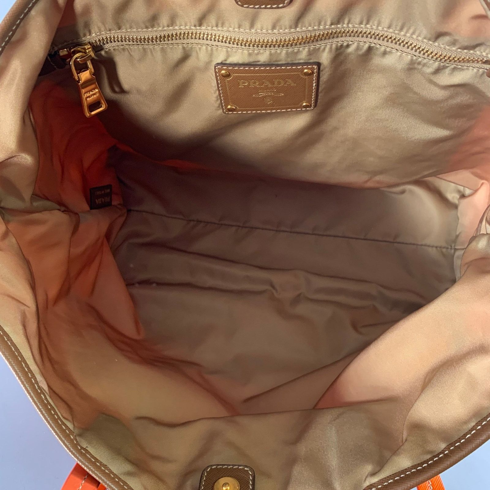 Prada PRADA Orange Gold Saffiano Nylon Leather Trim Tote Handbag Size ONE SIZE - 8 Thumbnail