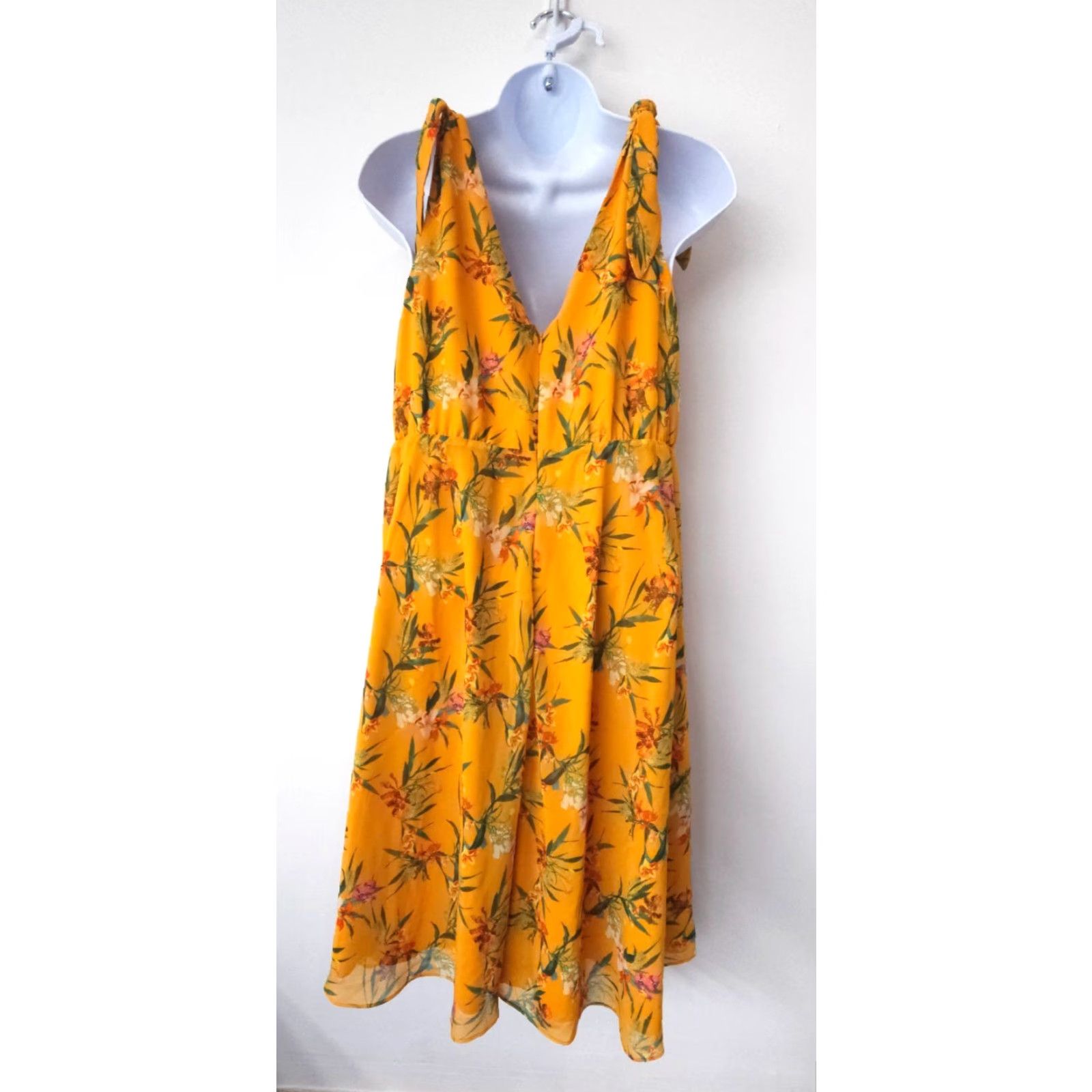 Vintage Alex Marie Dress Floral Print Wrap V Neck Sleeveless Midi Size 8 Yellow Lined Size M / US 6-8 / IT 42-44 - 3 Thumbnail